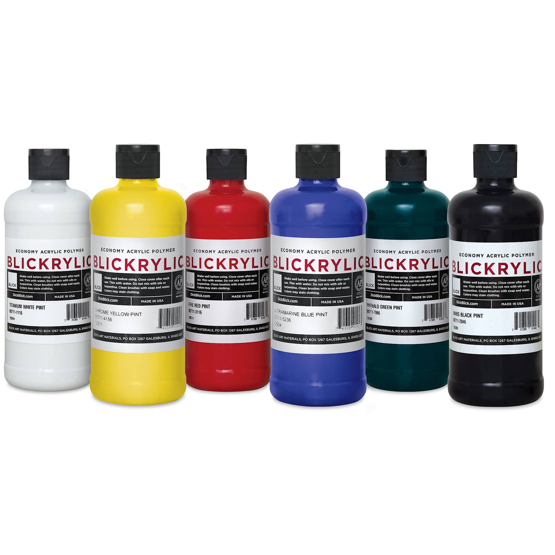 Blickrylic Student Acrylics - Basic Color Set, Pack of 6, Pints set contents