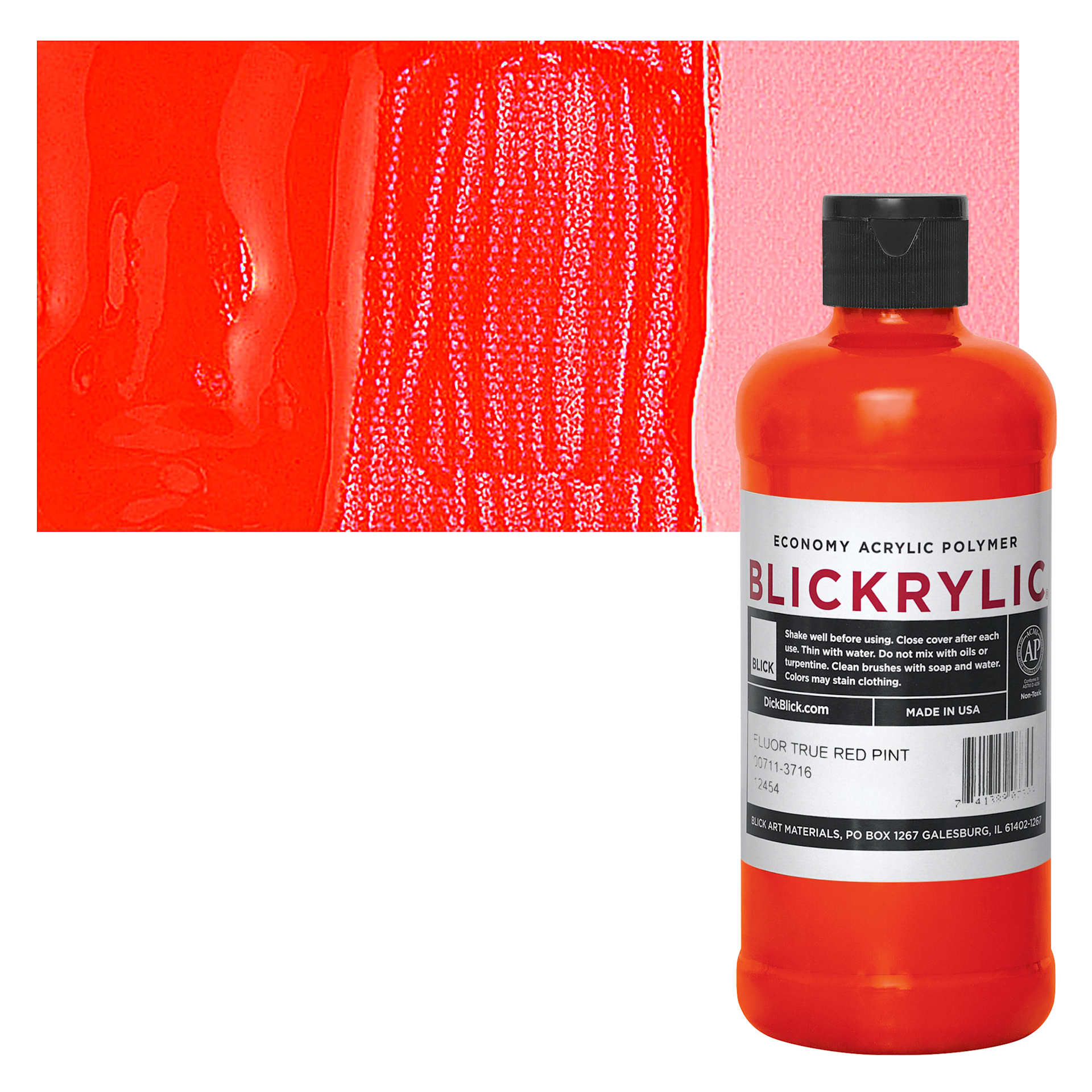 Blickrylic Student Acrylic - Fluorescent True Red, Pint and swatch