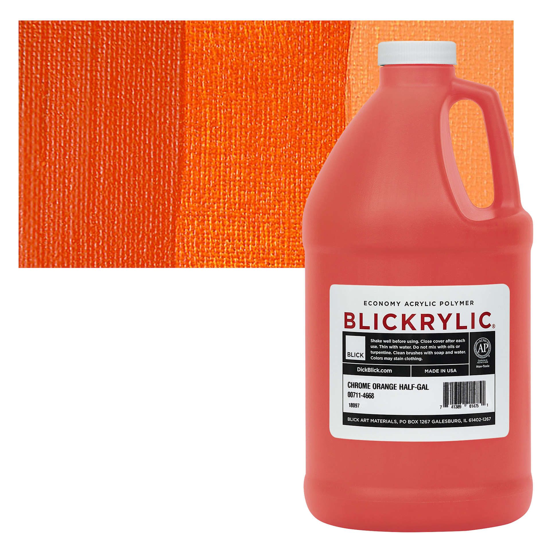 Blickrylic Student Acrylic - Chrome Orange, Half Gallon and swatch