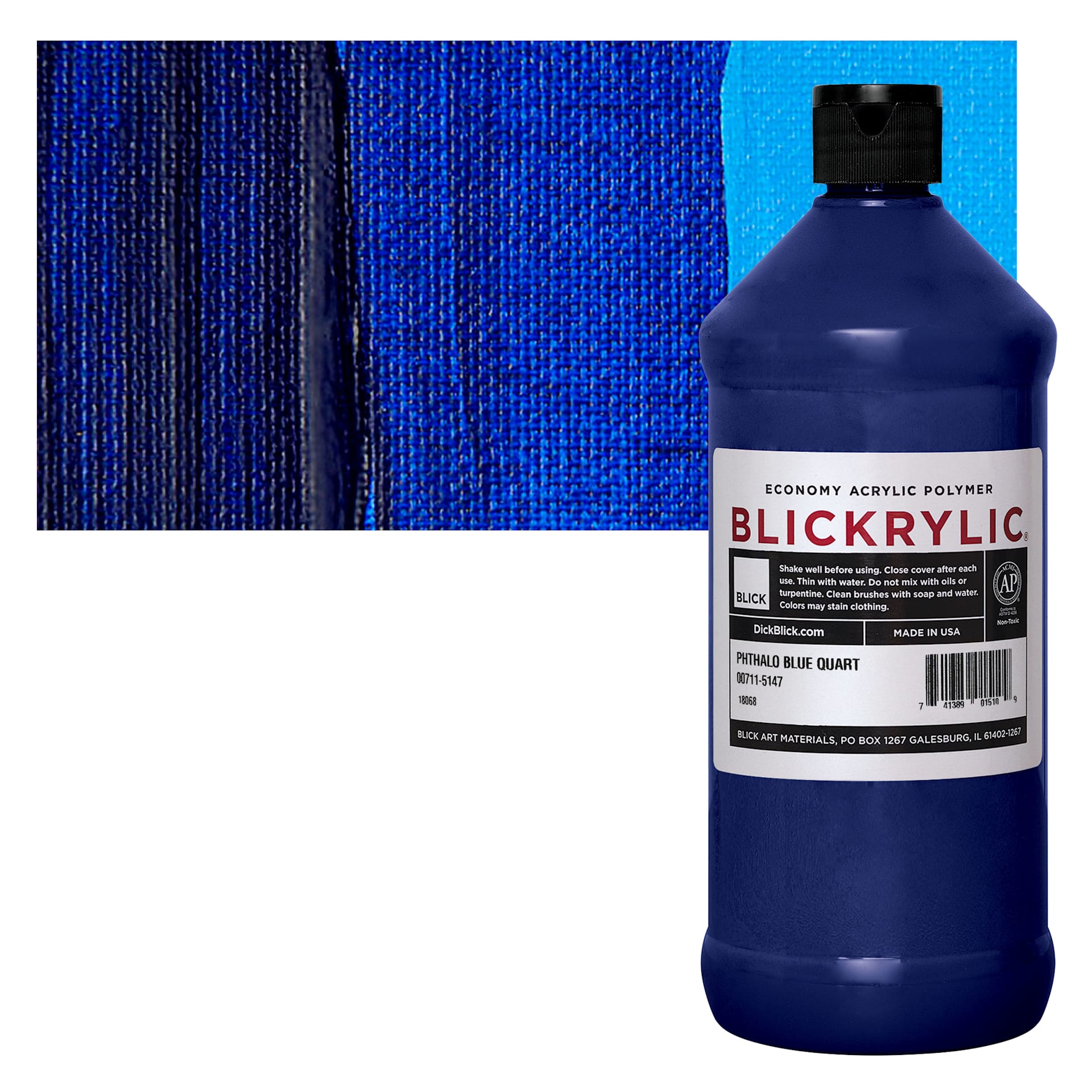 Blickrylic Student Acrylic - Phthalo Blue, Quart and swatch