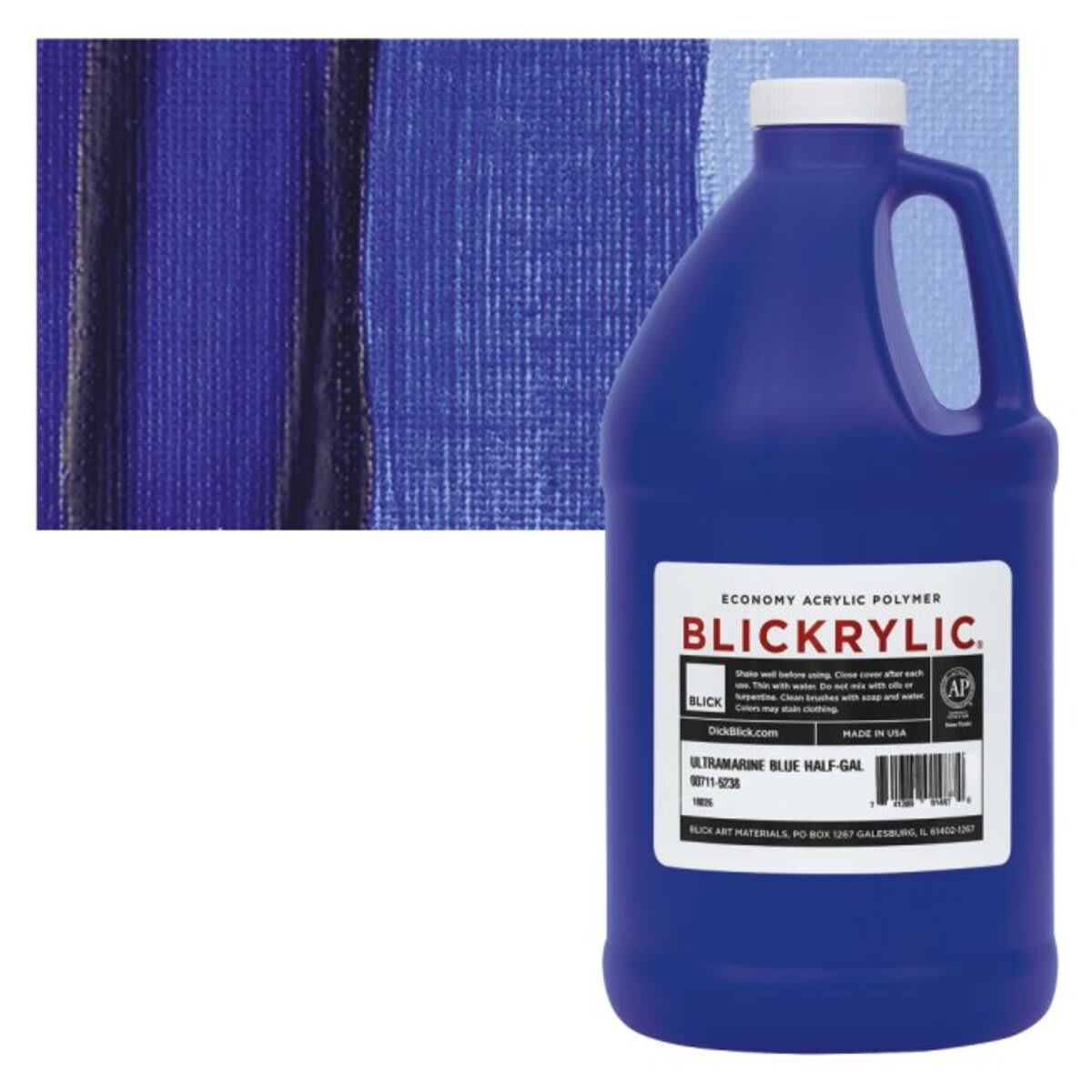 Blickrylic Student Acrylic - Ultramarine Blue, Half Gallon and swatch
