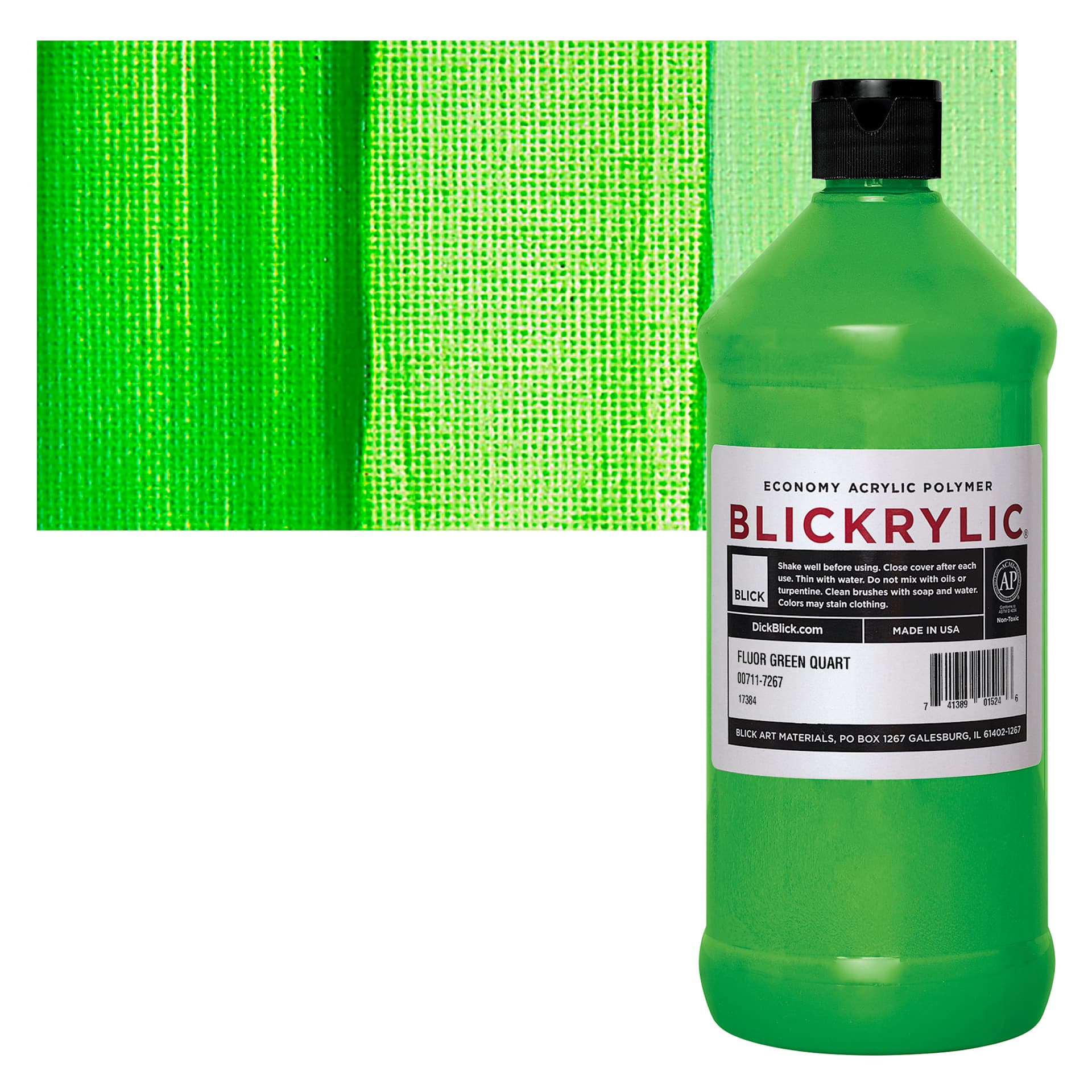 Blickrylic Student Acrylic - Fluorescent Green, Quart and swatch
