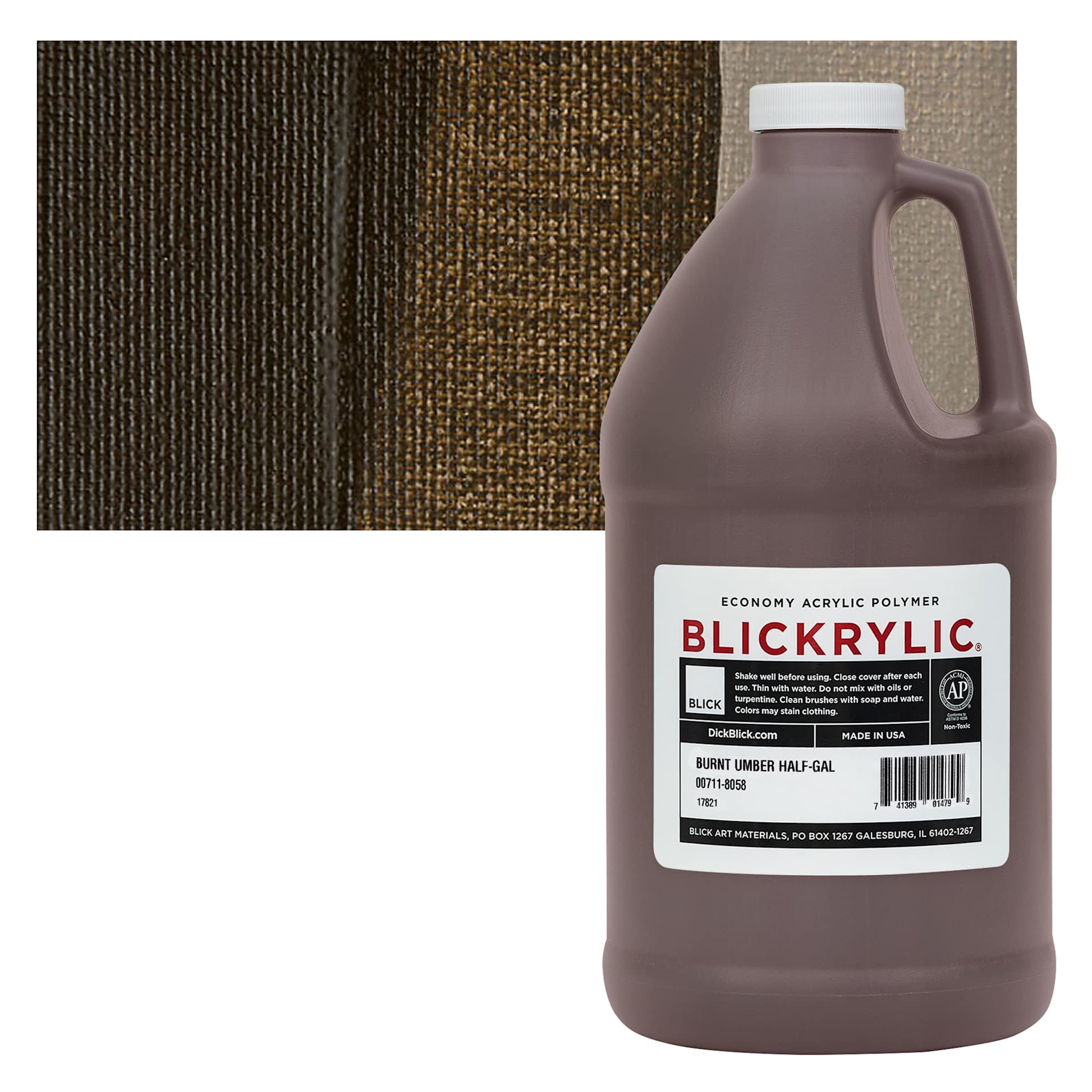 Blickrylic Student Acrylic - Burnt Umber, Half Gallon and swatch