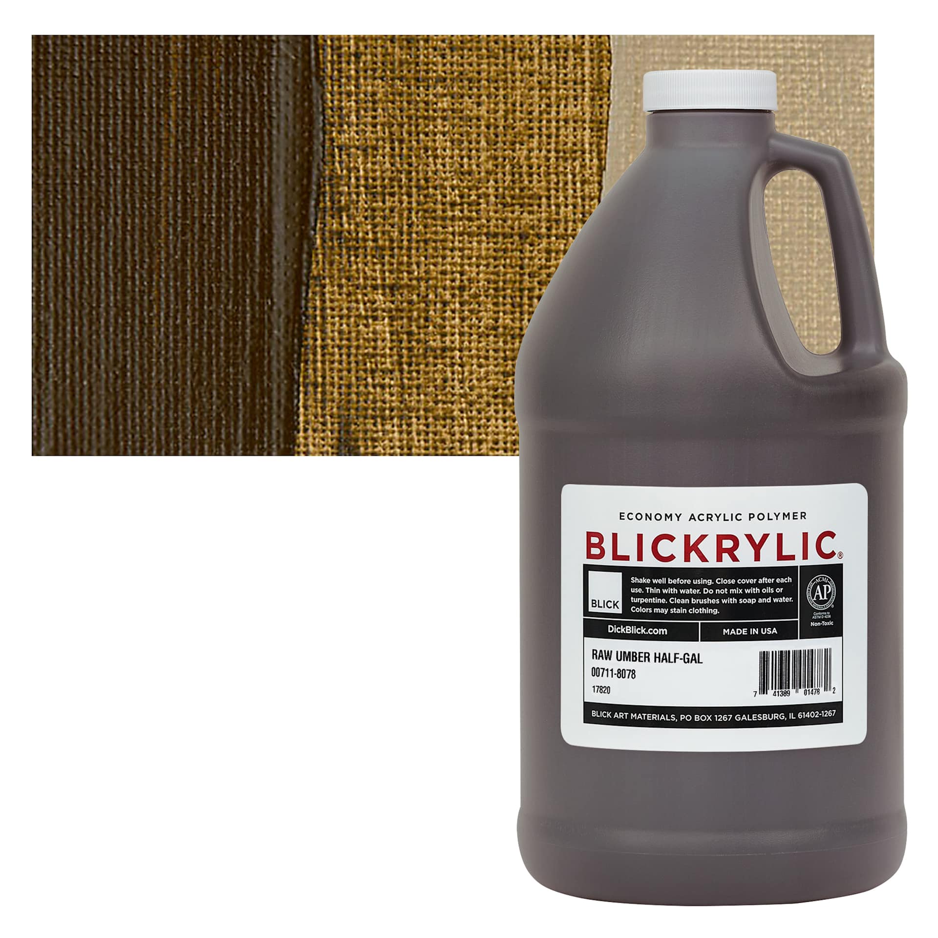 Blickrylic Student Acrylic - Raw Umber, Half Gallon and swatch