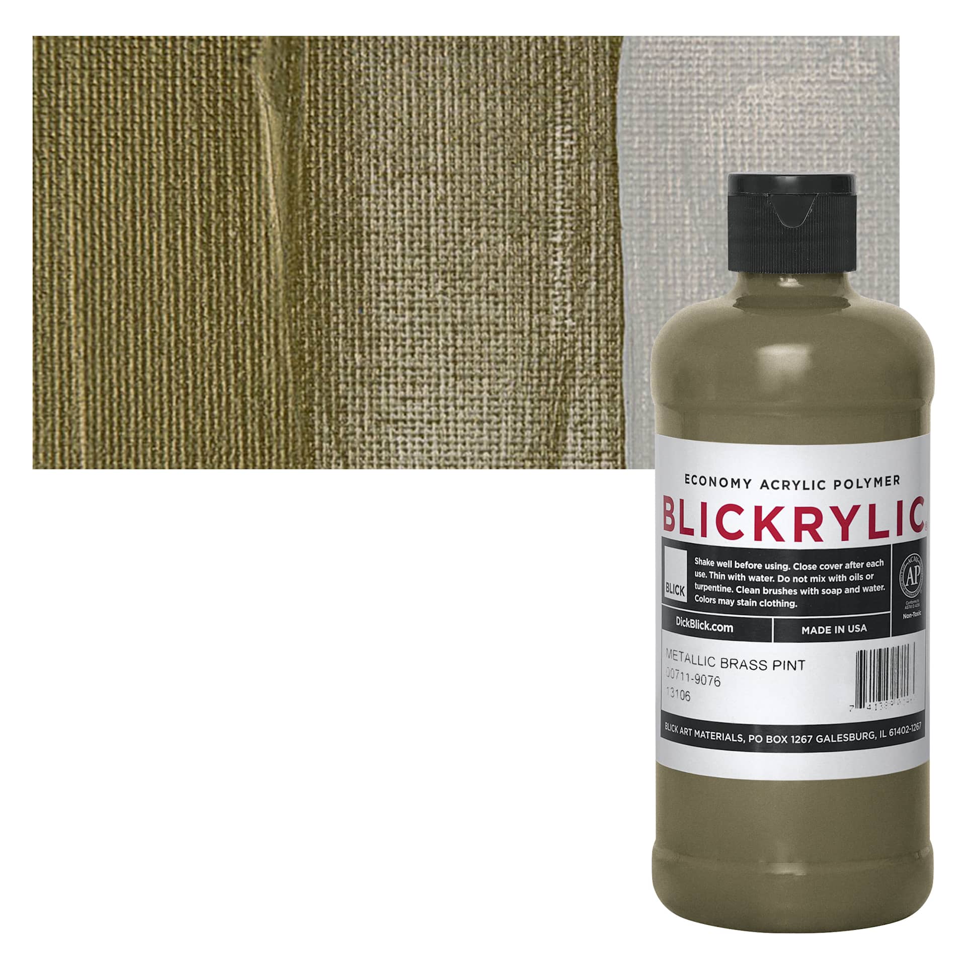 Blickrylic Student Acrylic - Metallic Brass, Pint and swatch