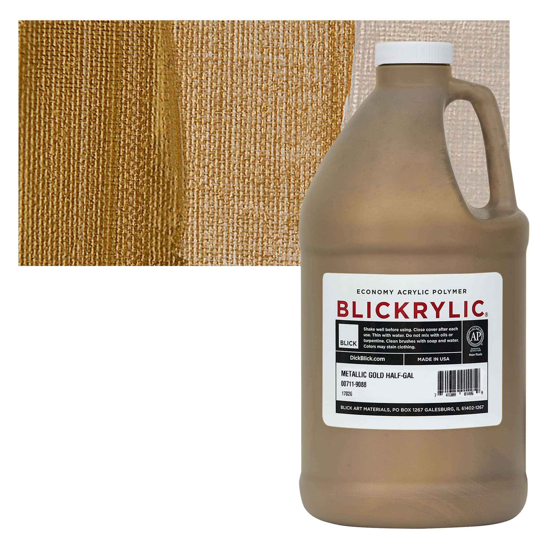 Blickrylic Student Acrylics - Metallic Gold, Half Gallon and swatch