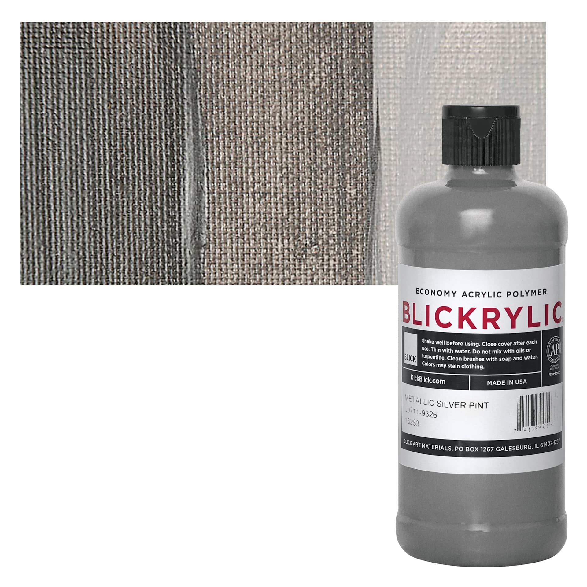 Blickrylic Student Acrylic - Metallic Silver, Pint and swatch