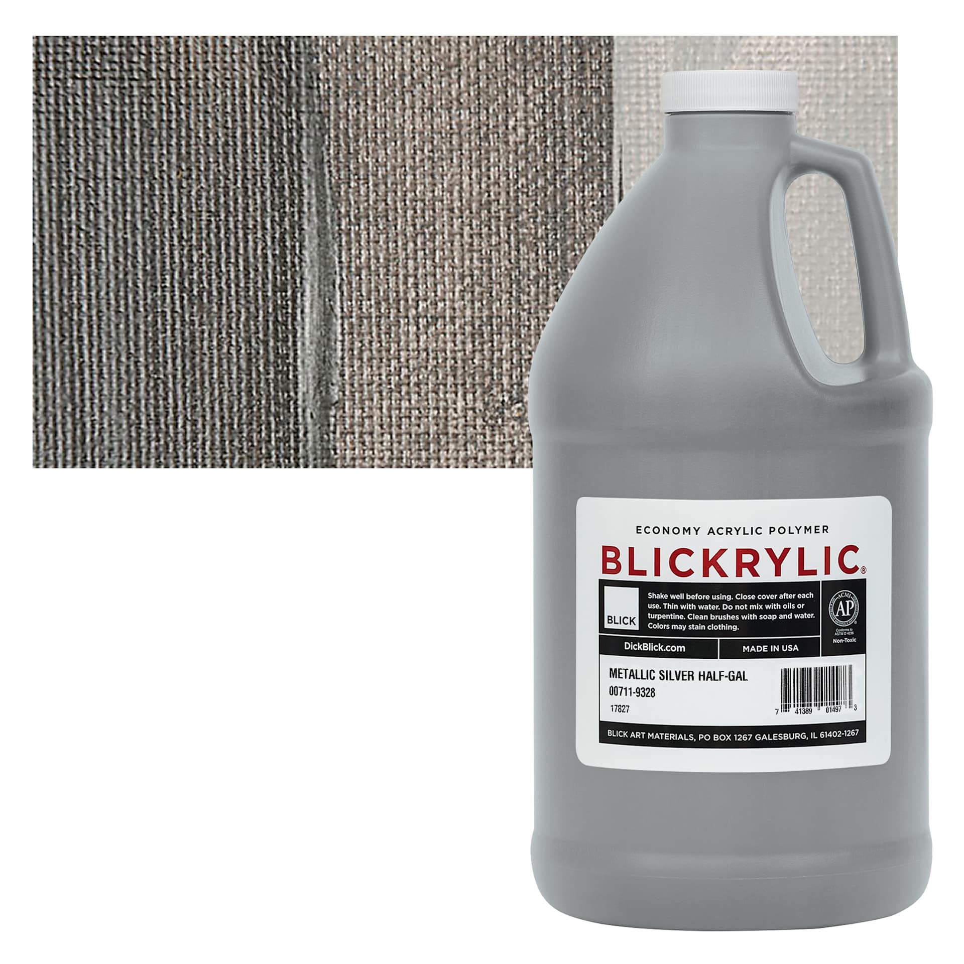 Blickrylic Student Acrylic - Metallic Silver, Half Gallon and swatch