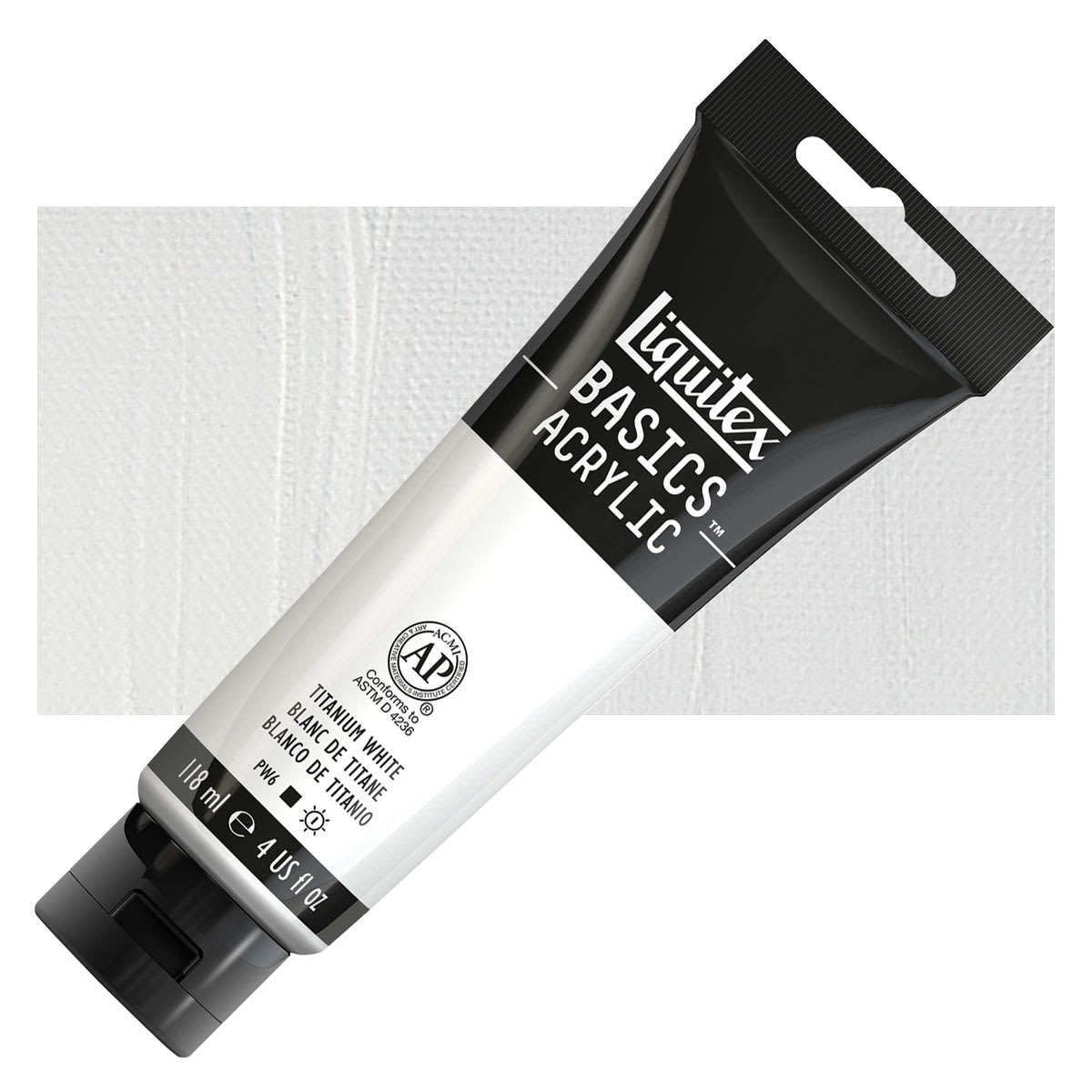 Liquitex Basics Acrylic Paint - Titanium White, 4 oz tube and swatch