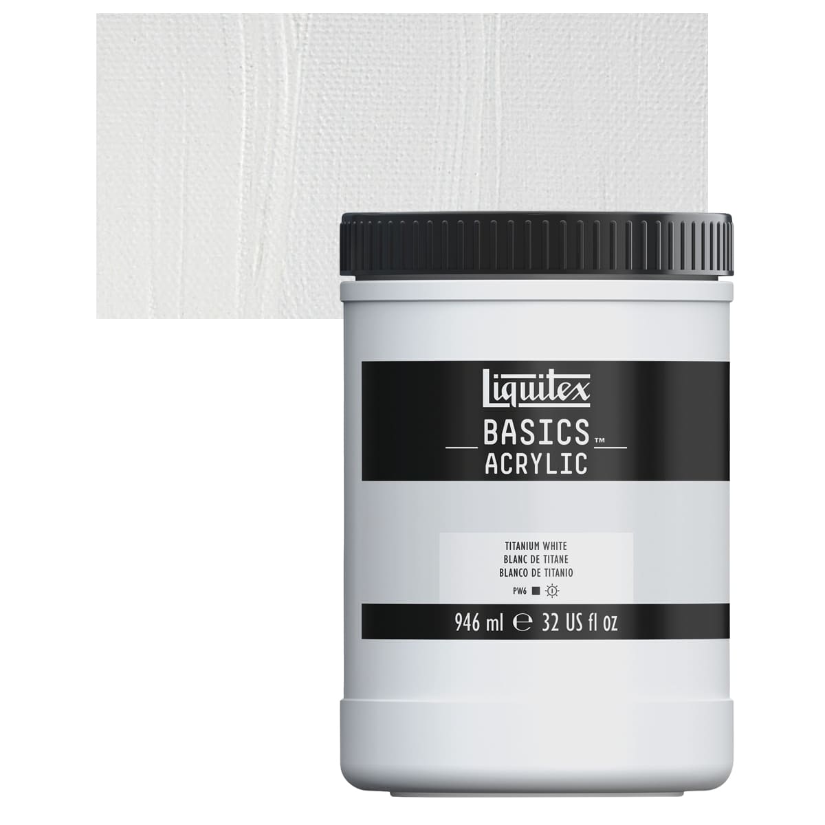 Liquitex Basics Acrylic Paint - Titanium White, 32 oz jar and swatch