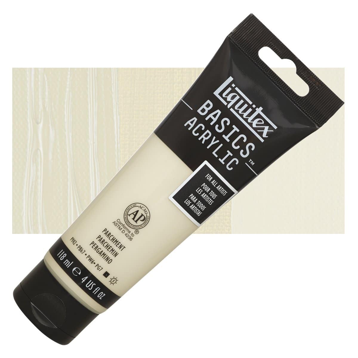 Liquitex Basics Acrylic Paint - Parchment, 4 oz tube and swatch