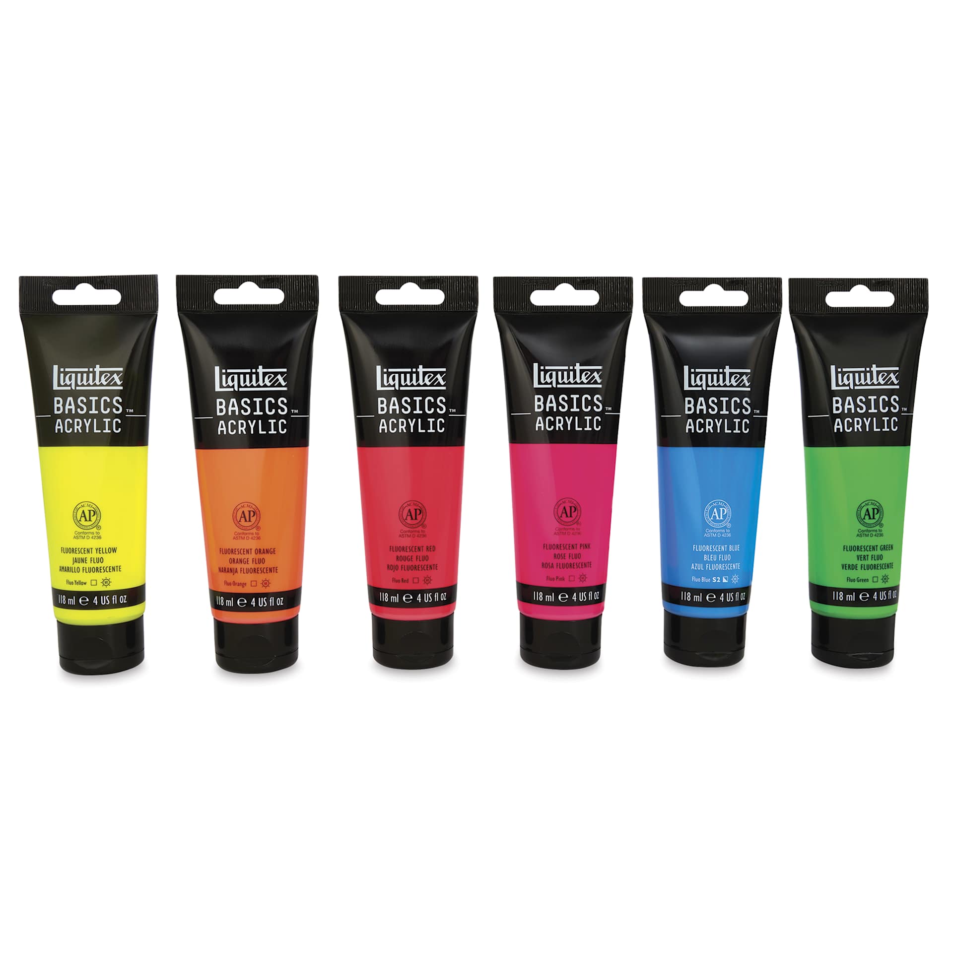 Liquitex Basics Acrylics - Set of 6 Fluorescent, 4 oz Tubes