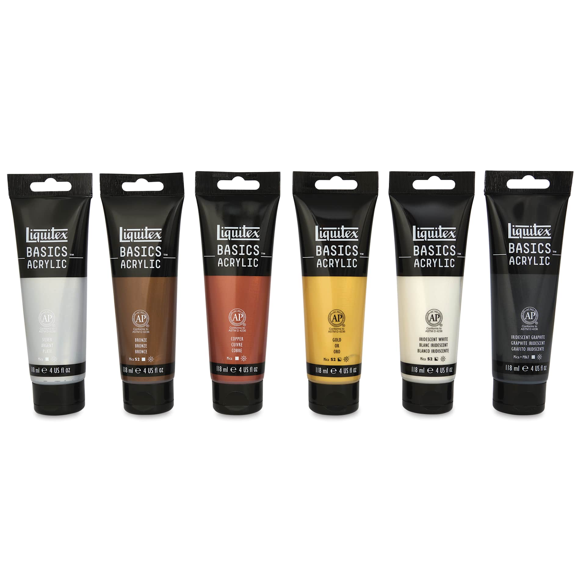 Liquitex Basics Acrylics - Set of 6 Metallic and Iridescent, 4 oz Tubes