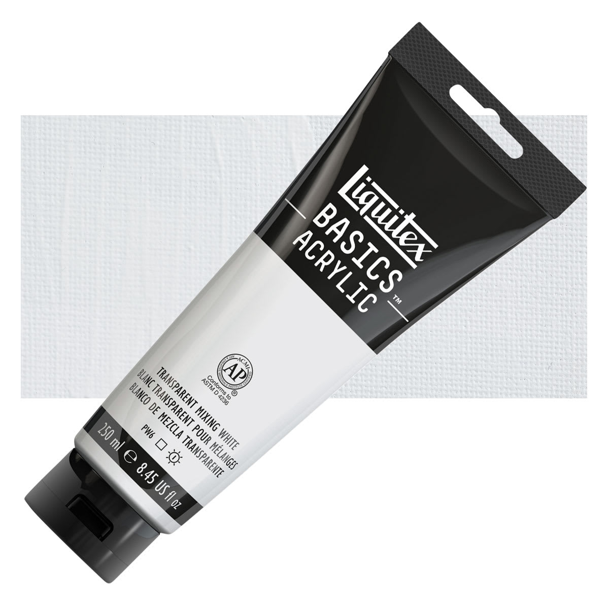 Liquitex Basics Acrylic Paint - Transparent Mixing White, 8.5 oz tube and swatch