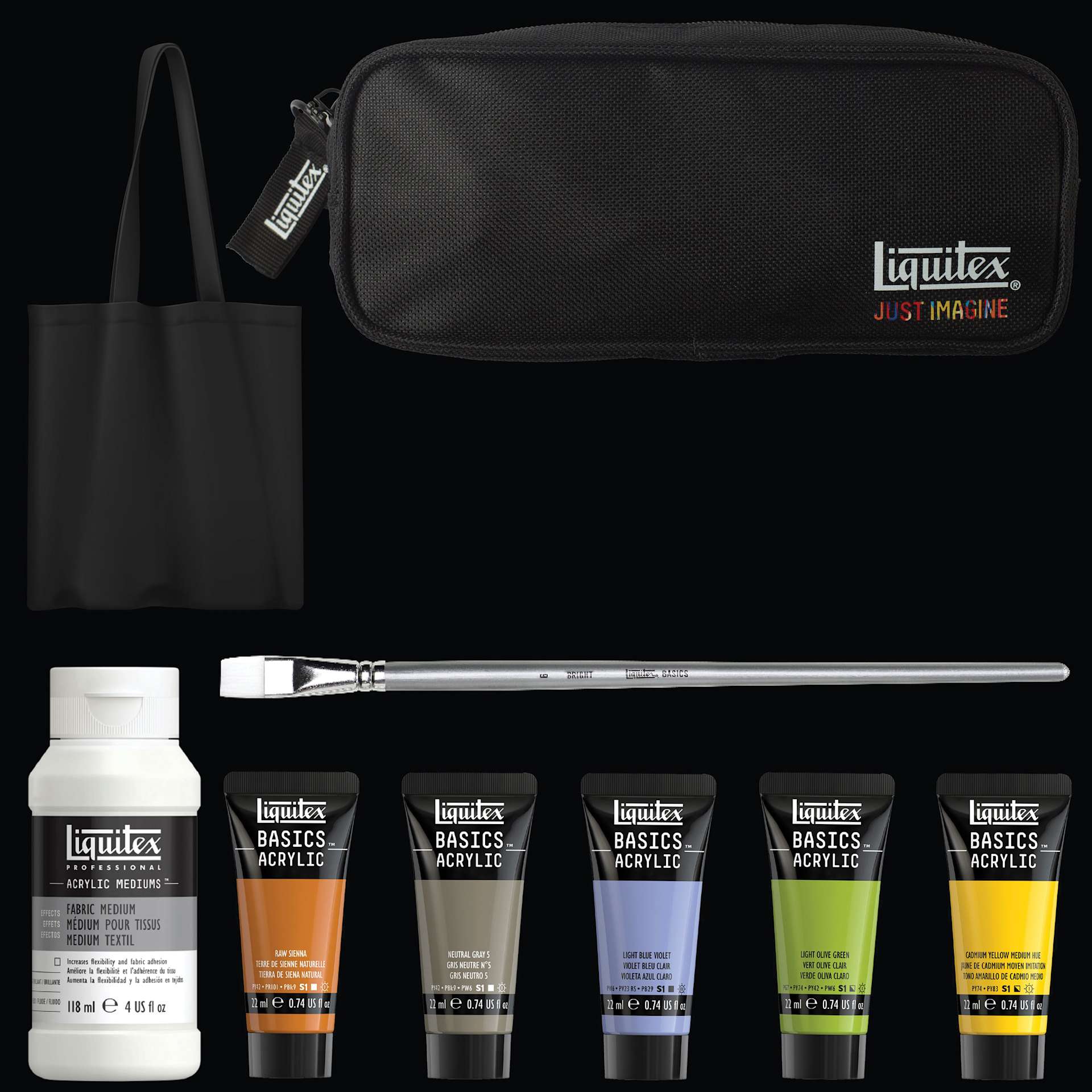 Liquitex What Would You Create Basics Acrylic Set - Fabric Painting, Set of 9 set contents