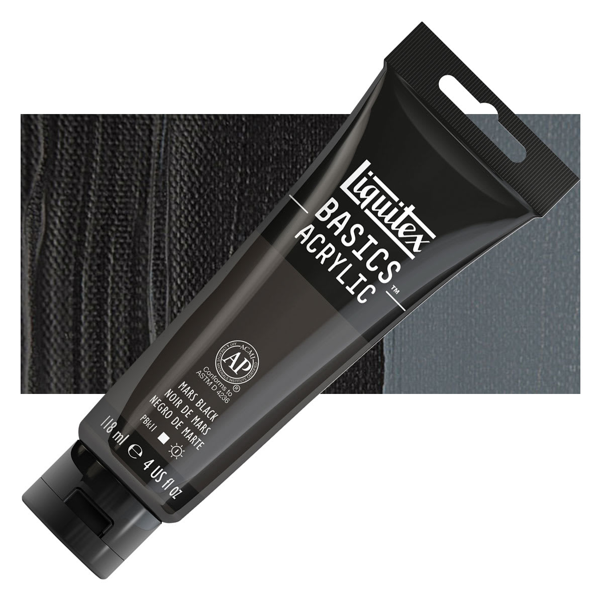 Liquitex Basics Acrylic Paint - Mars Black, 4 oz tube and swatch