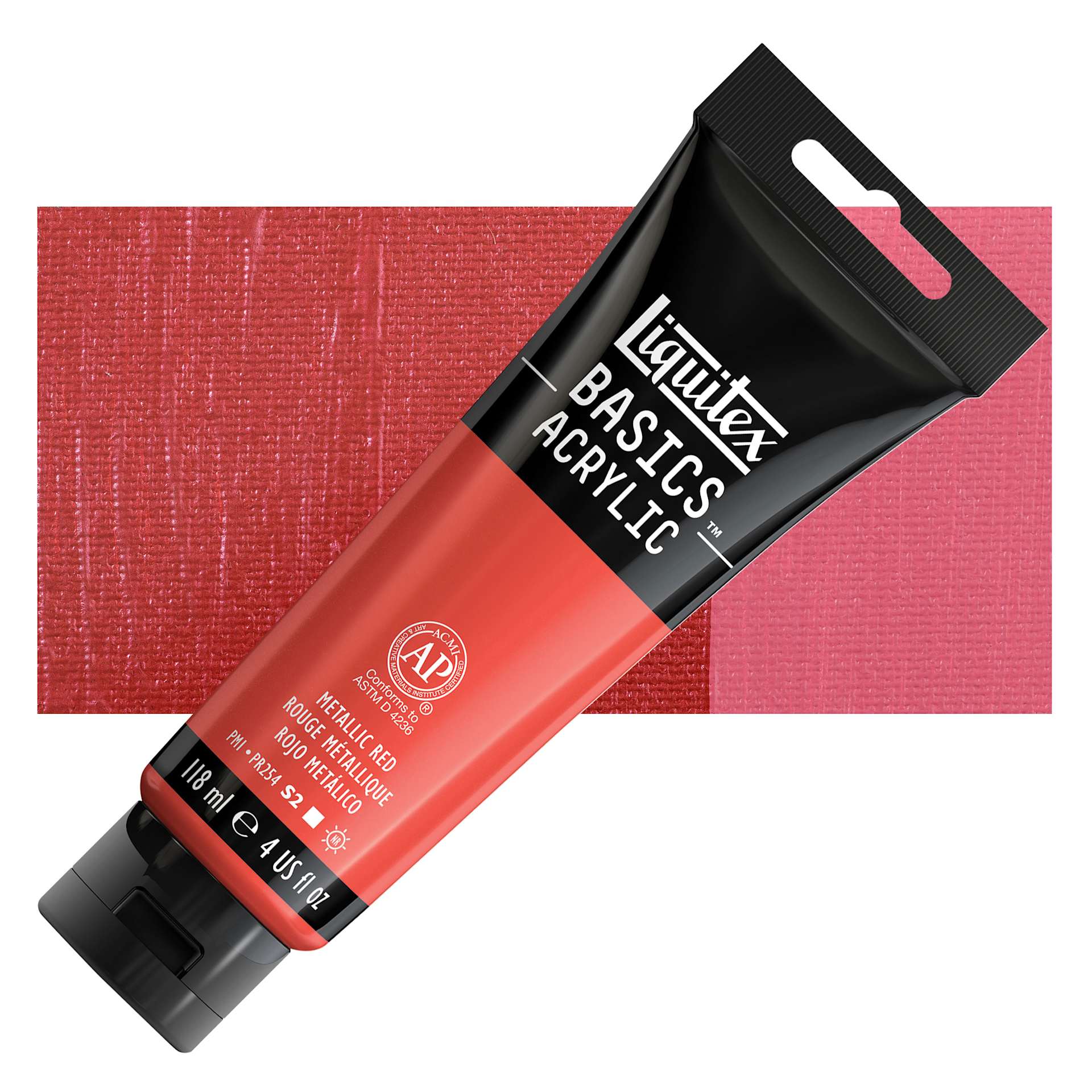 Liquitex Basics - Metallic Red, 118 ml tube and swatch