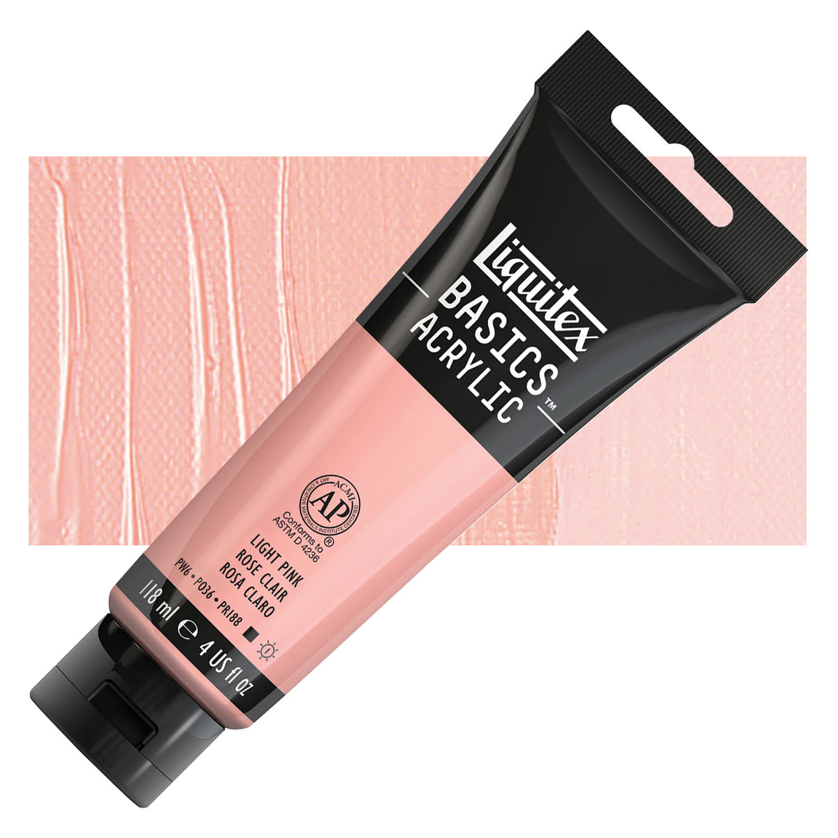 Liquitex Basics Acrylic Paint - Light Pink, 4 oz tube and swatch