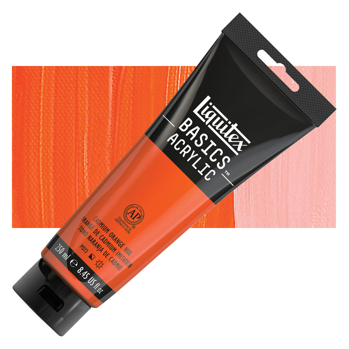 Liquitex Basics Acrylic Paint - Cadmium Orange Hue, 8.5 oz Tube and swatch