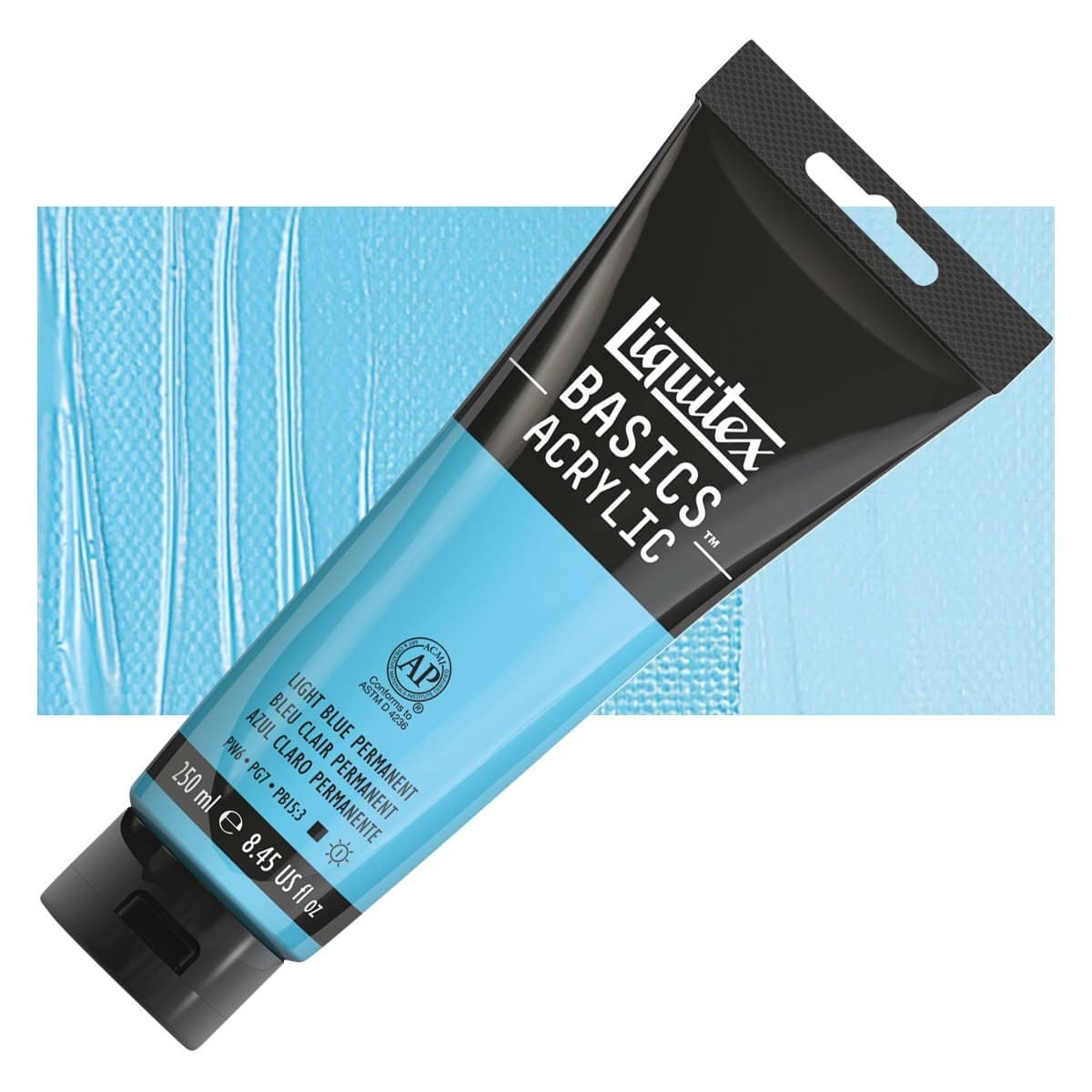 Liquitex Basics Acrylic Paint - Light Blue Permanent, 8.5 oz Tube and swatch