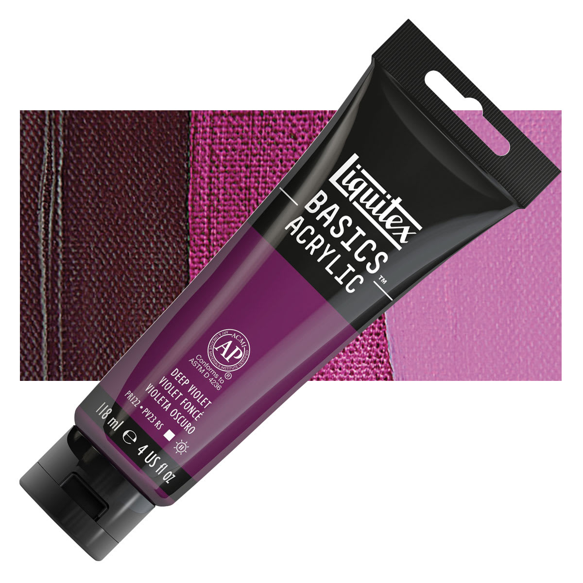 Liquitex Basics Acrylic Paint - Deep Violet, 4 oz tube and swatch