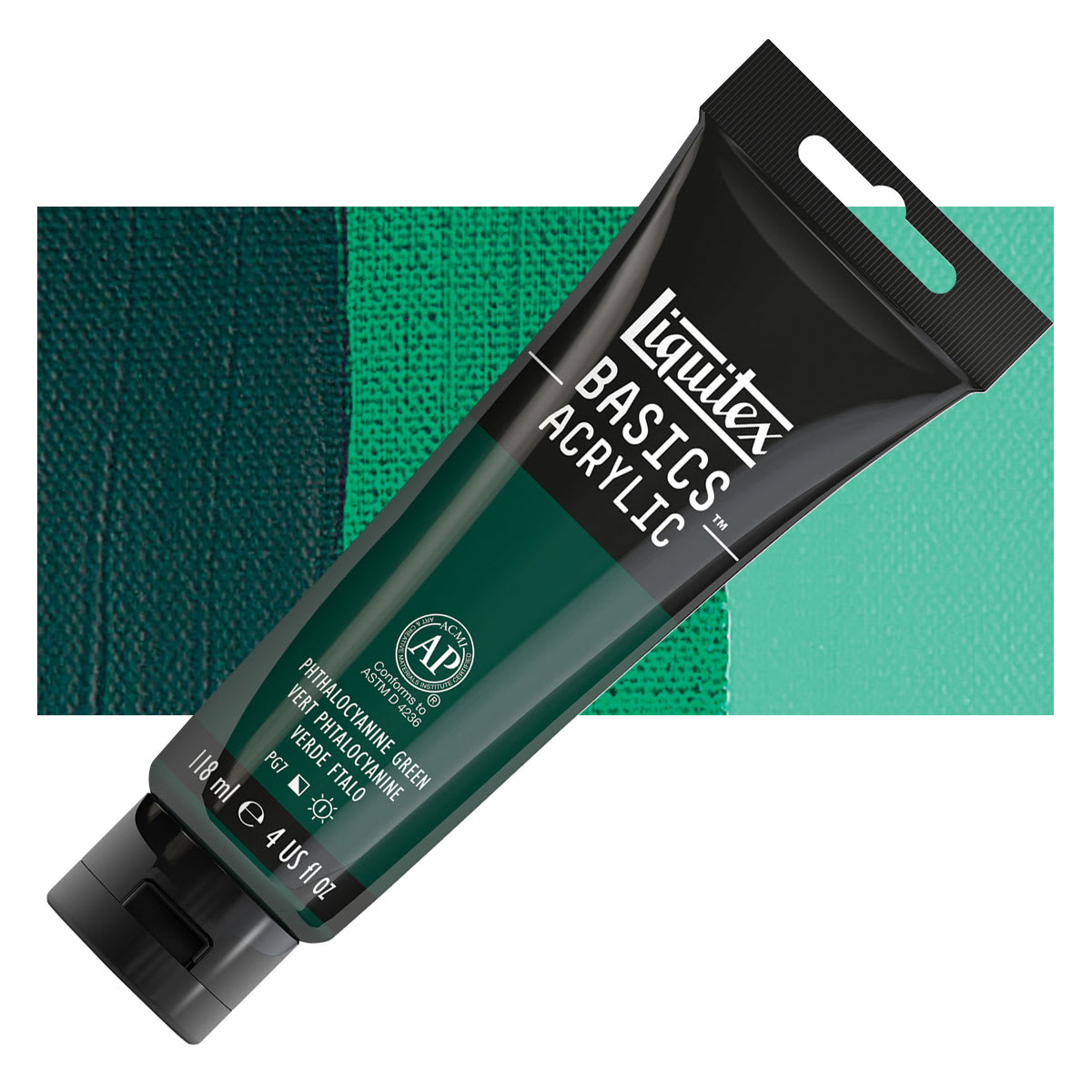 Liquitex Basics Acrylic Paint - Phthalo Green, 4 oz tube and swatch