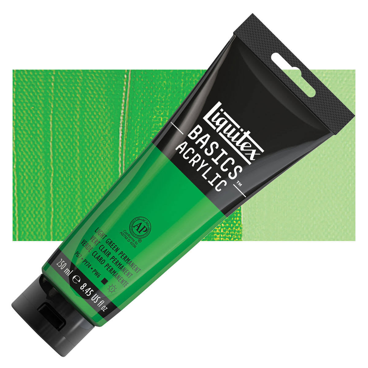 Liquitex Basics Acrylic Paint - Light Green Permanent, 8.5 oz Tube and swatch