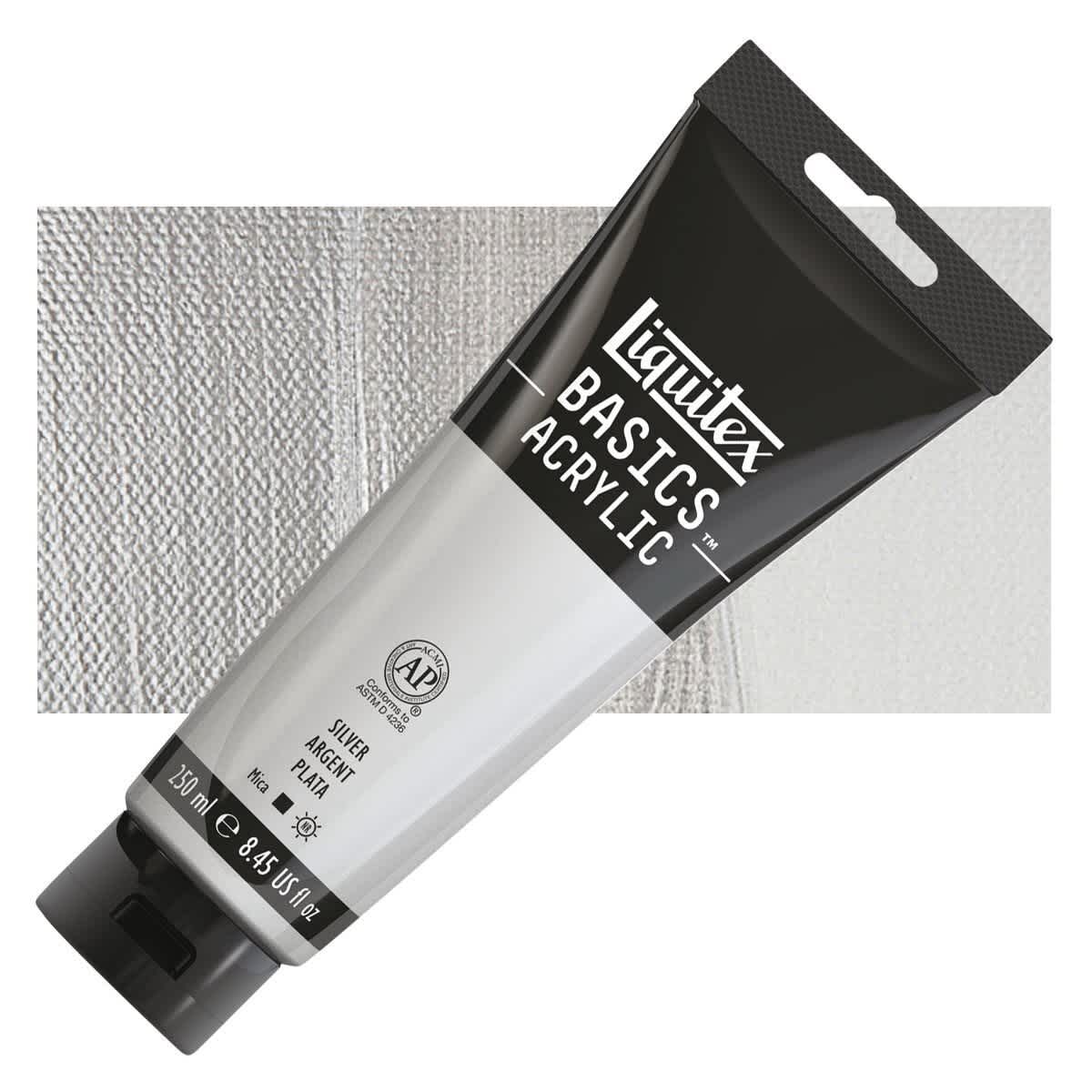 Liquitex Basics Acrylic Paint - Silver, 8.5 oz tube and swatch