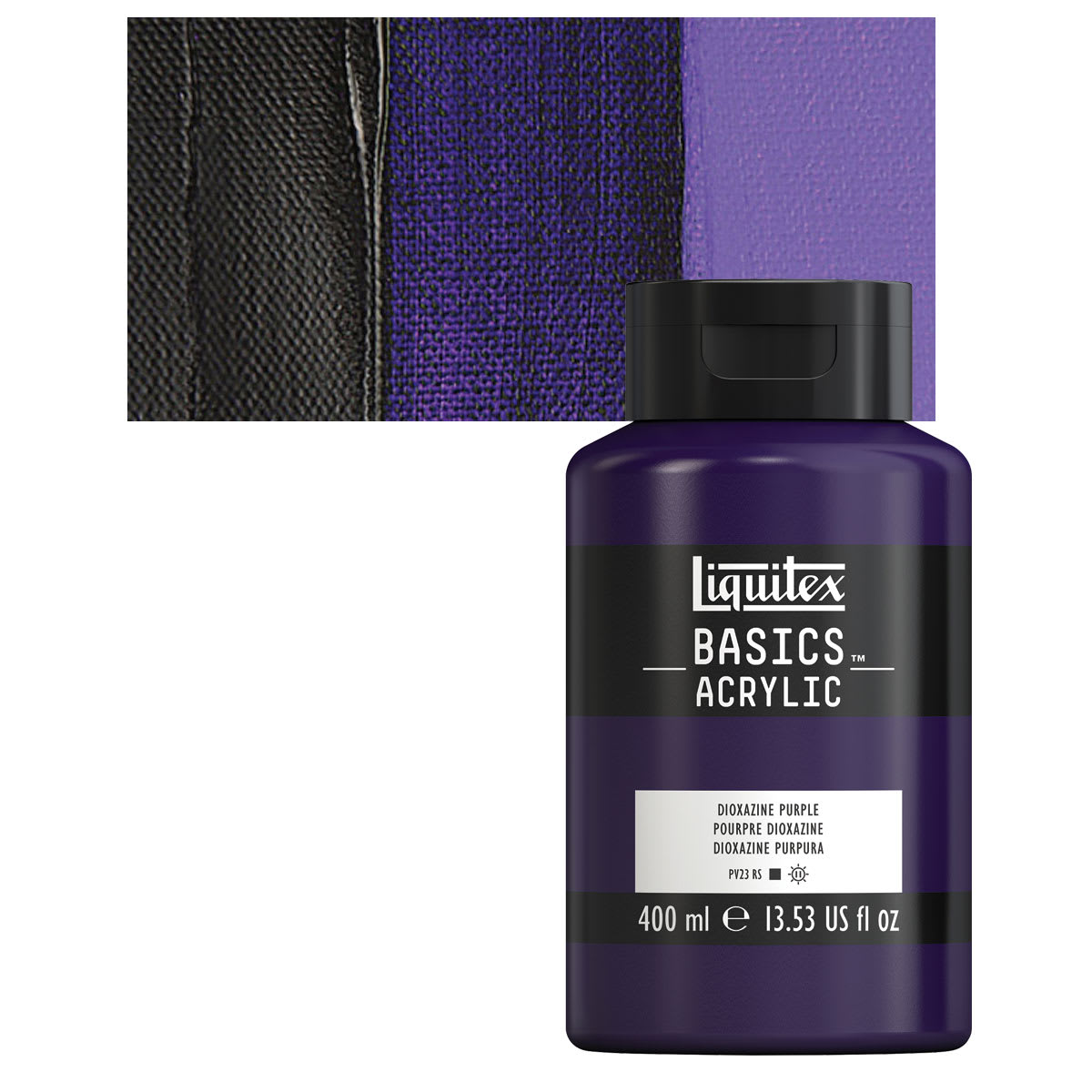 Liquitex Basics Acrylic Paint - Dioxazine Purple, 13.5 oz Bottle and swatch