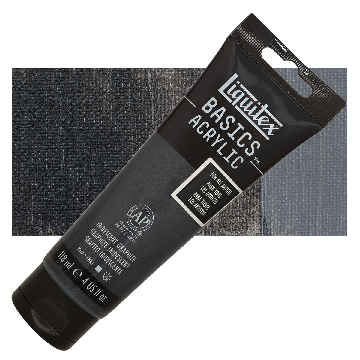 Liquitex Basics Acrylic Paint - Iridescent Graphite, 4 oz tube and swatch