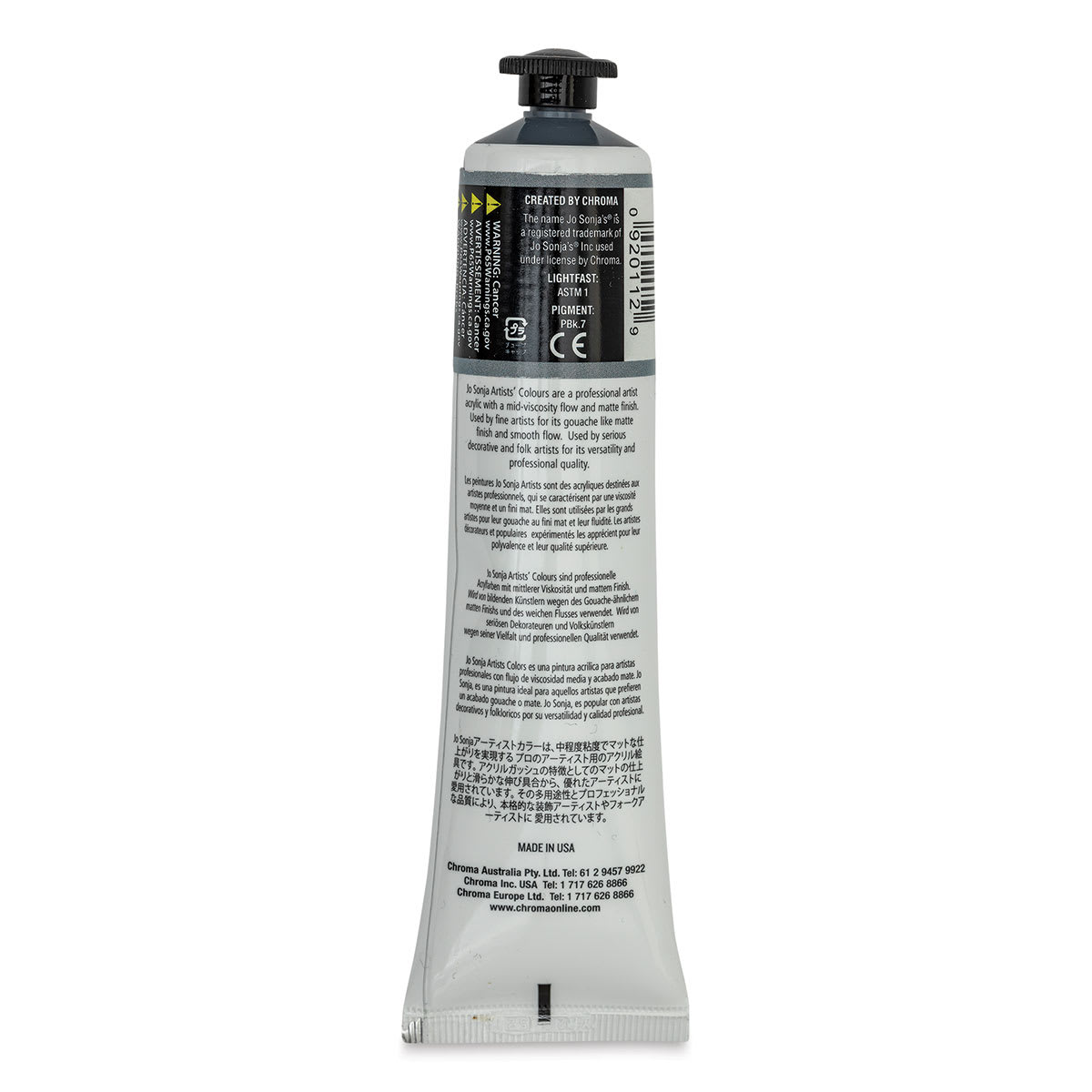 Jo Sonja's Artist Acrylic - Carbon Black, 2.5 oz tube back