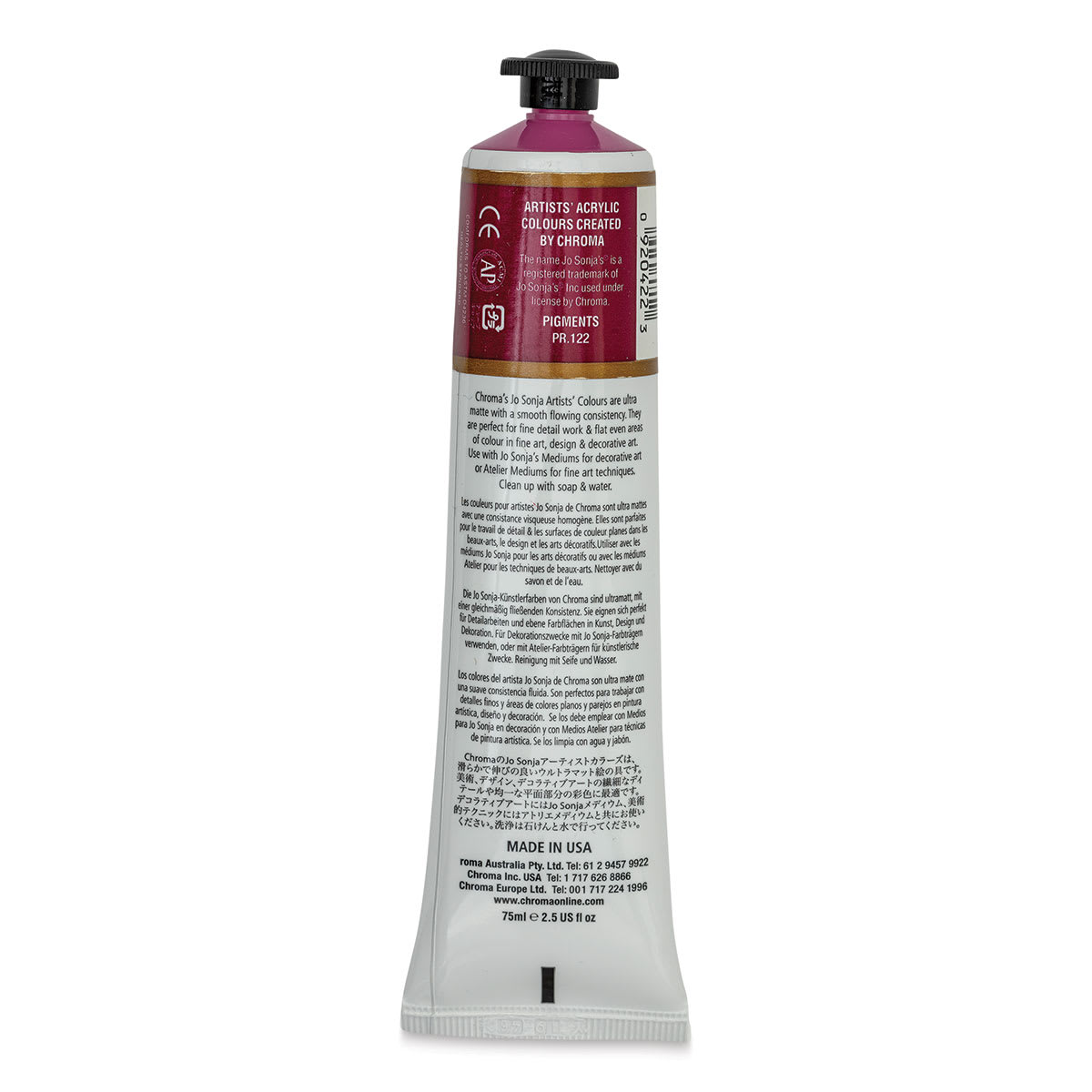 Jo Sonja's Artist Acrylic - Trans Magenta, 2.5 oz tube back