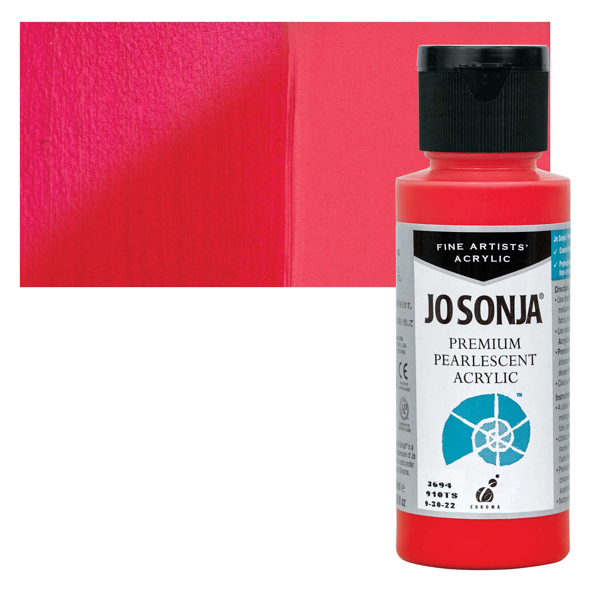 Chroma’s Jo Sonja Premium Pearlescent - Pearlescent Red, 2 oz bottle and swatch