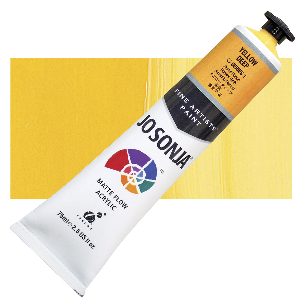 Jo Sonja's Artist Acrylic - Yellow Deep, 2.5 oz tube and swatch