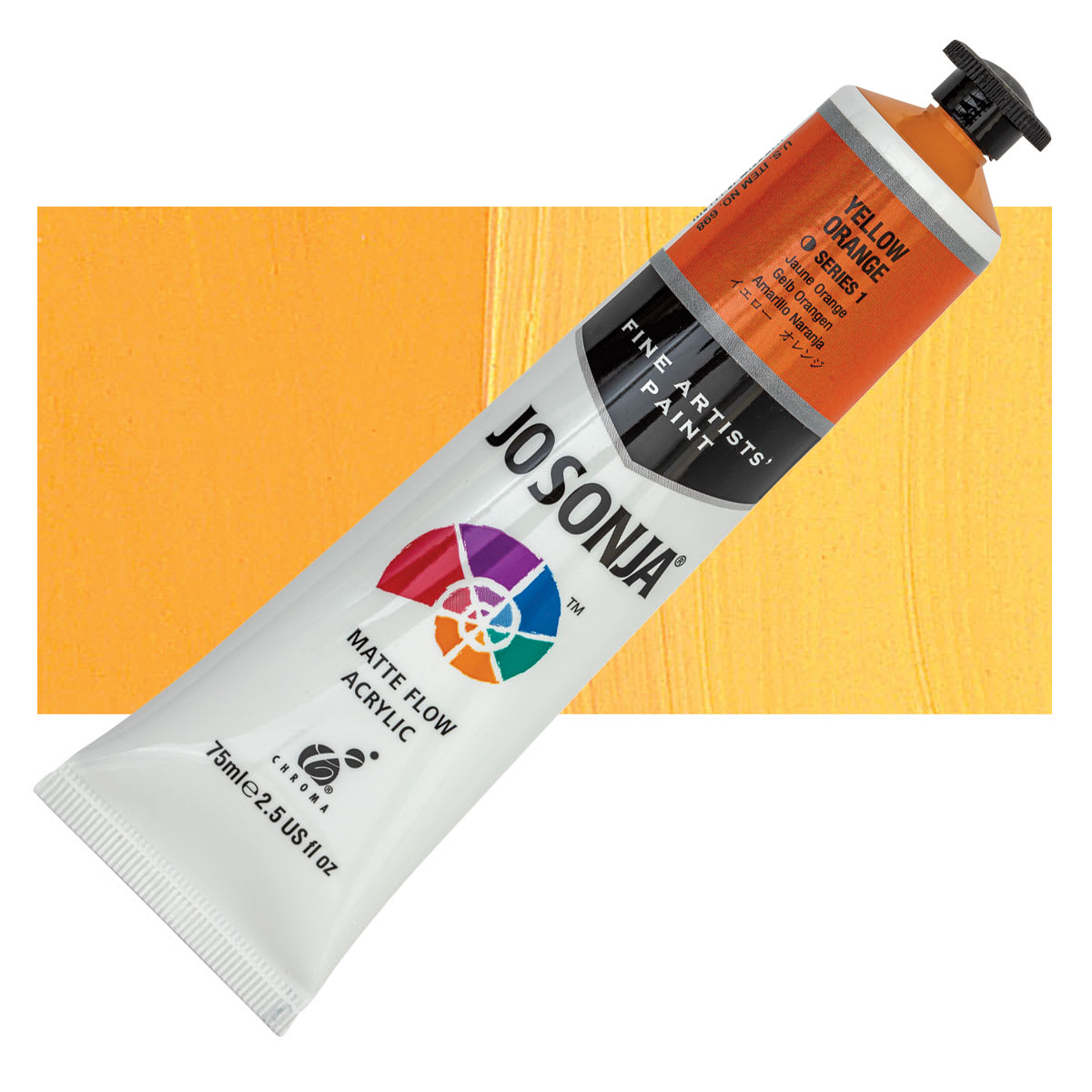 Jo Sonja's Artist Acrylic - Yellow Orange, 2.5 oz tube and swatch