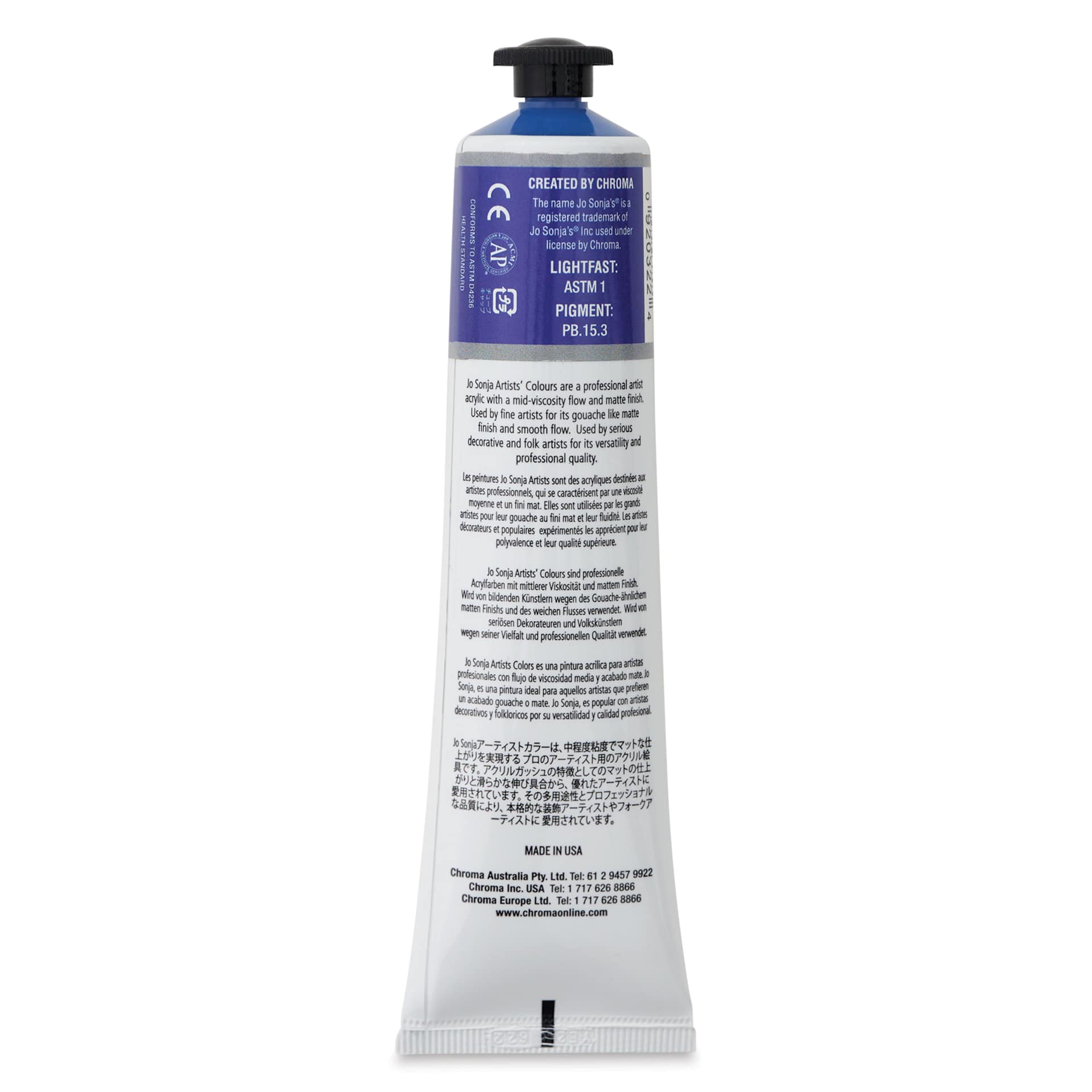 Jo Sonja's Artist Acrylic - Phthalo Blue, 2.5 oz tube back of tube