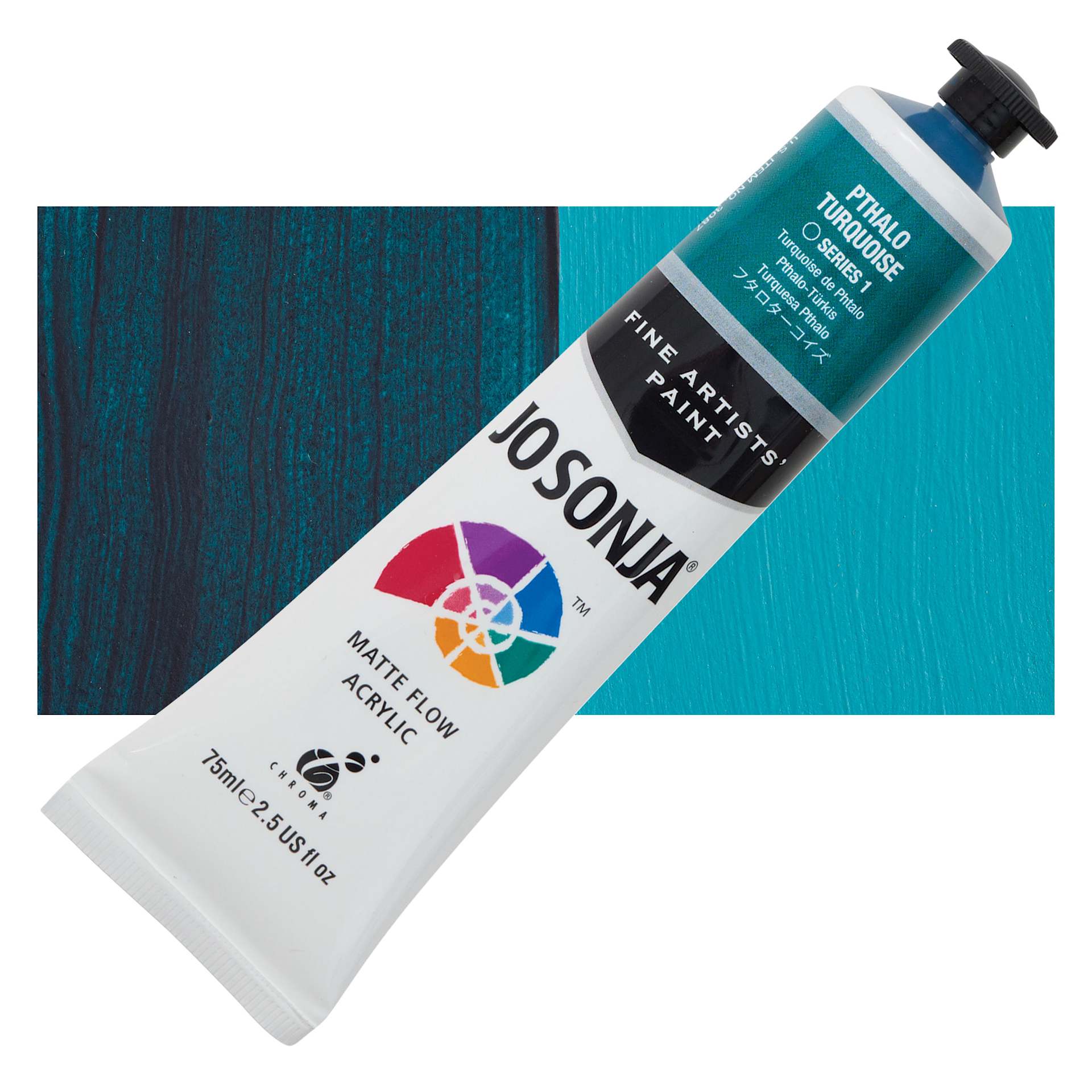 Jo Sonja's Artist Acrylic - Phthalo Turquoise, 2.5 oz tube and swatch
