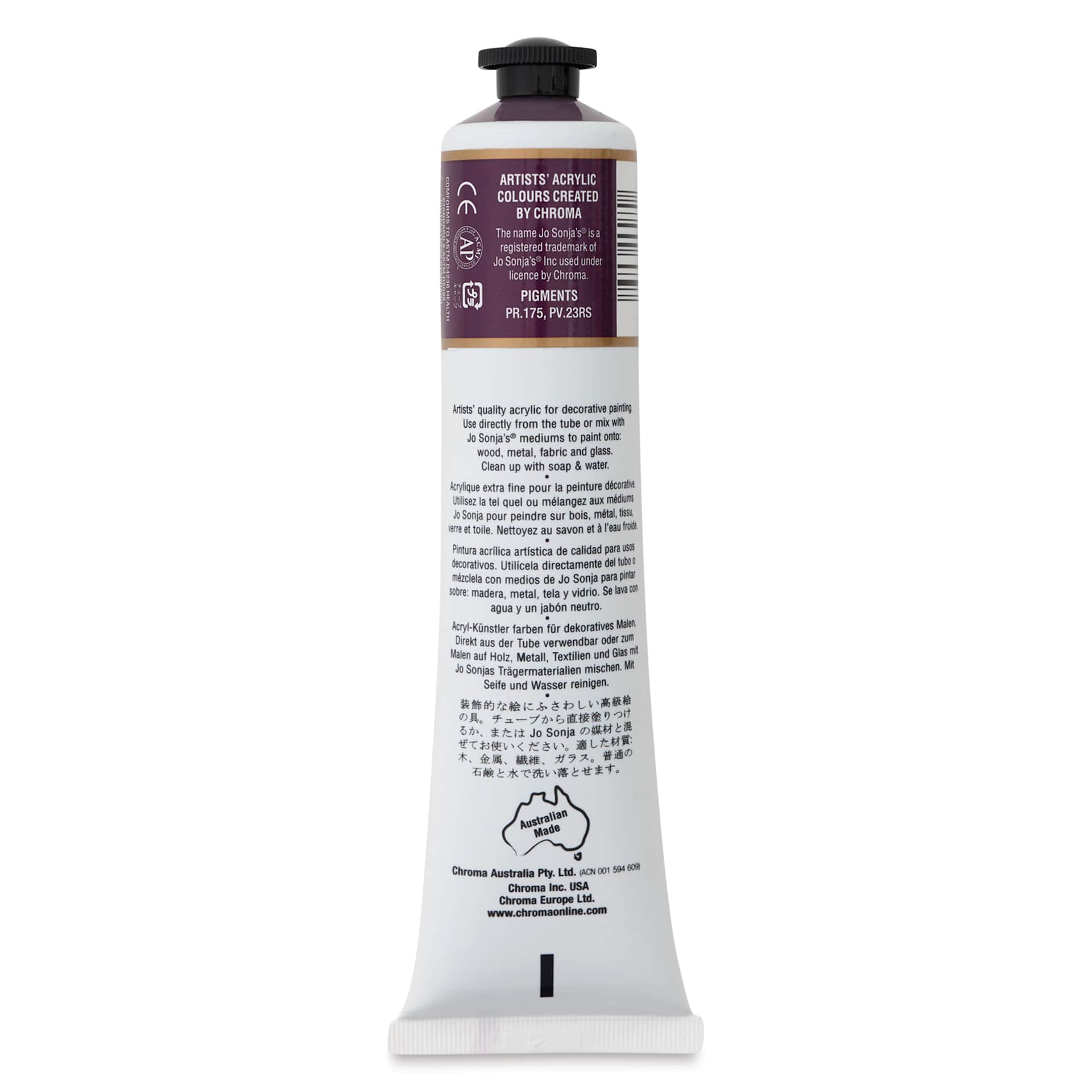 Jo Sonja's Artist Acrylic - Purple Madder, 2.5 oz back of tube
