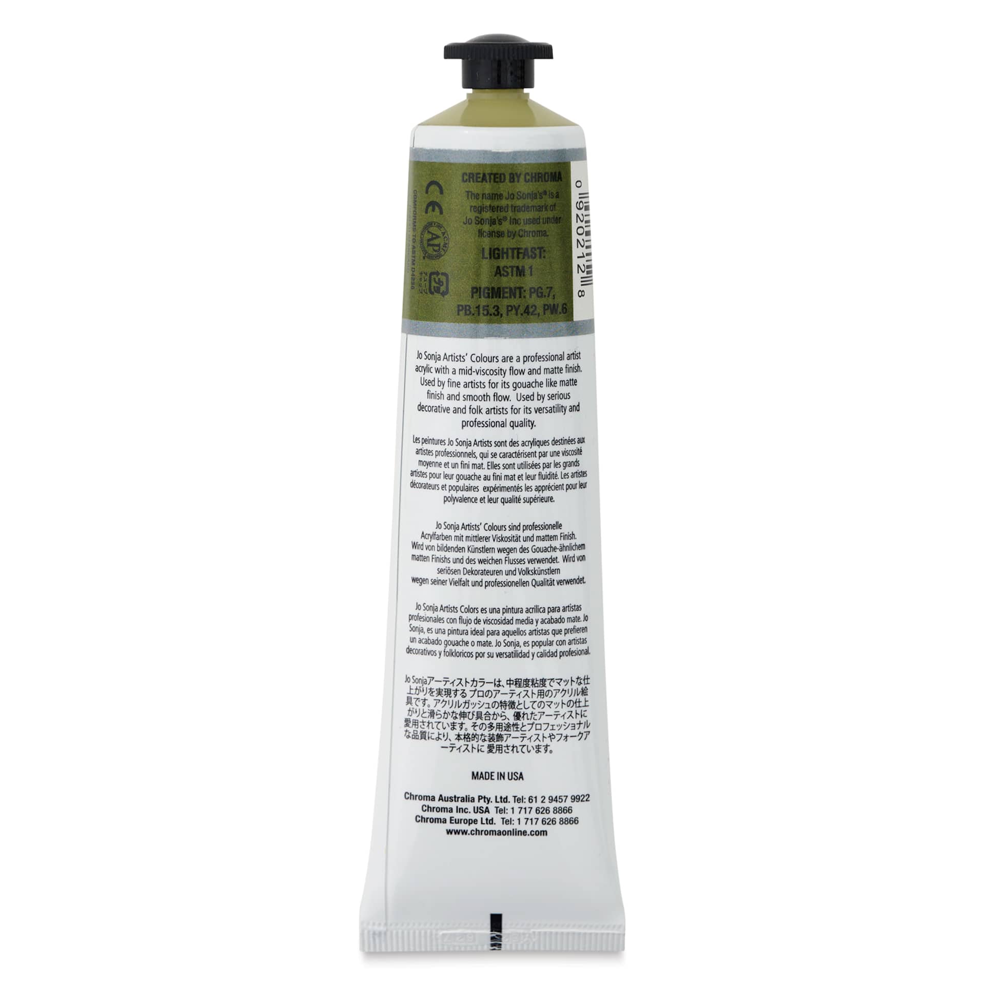 Jo Sonja's Artist Acrylic - Moss Green, 2.5 oz back of tube