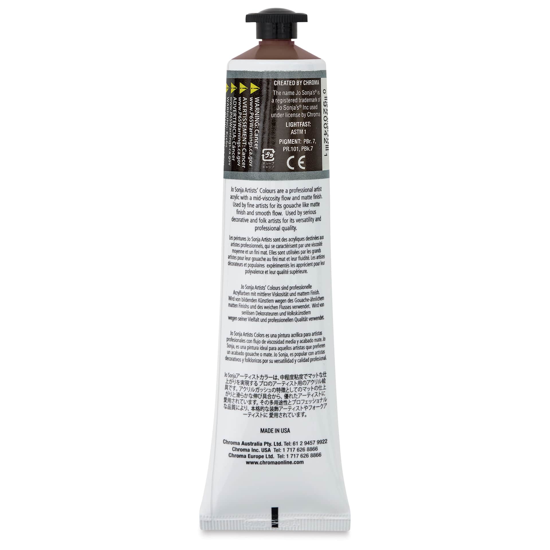 Jo Sonja's Artist Acrylic - Brown Earth, 2.5 oz tube back