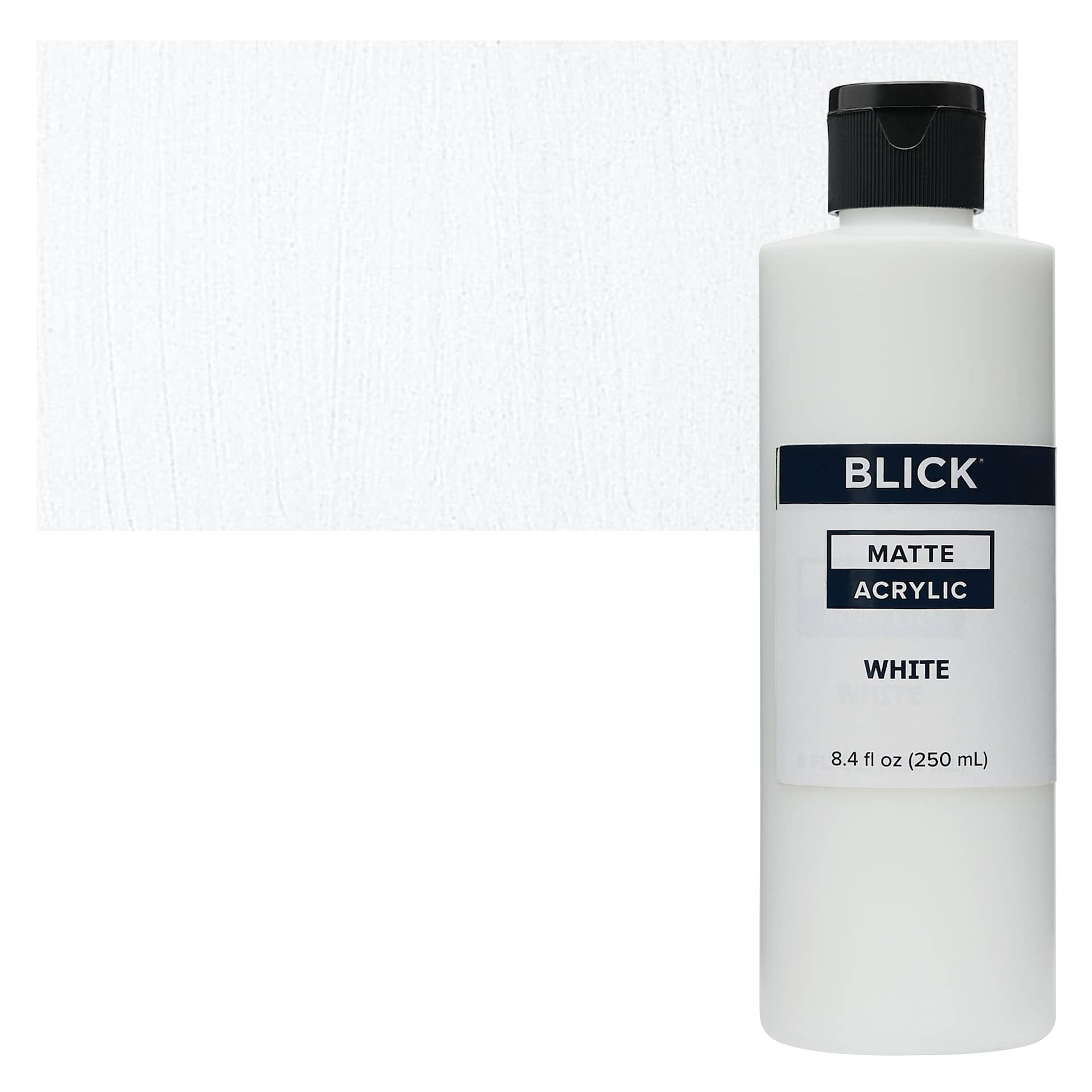 Blick Matte Acrylic - White, 8 oz bottle and swatch