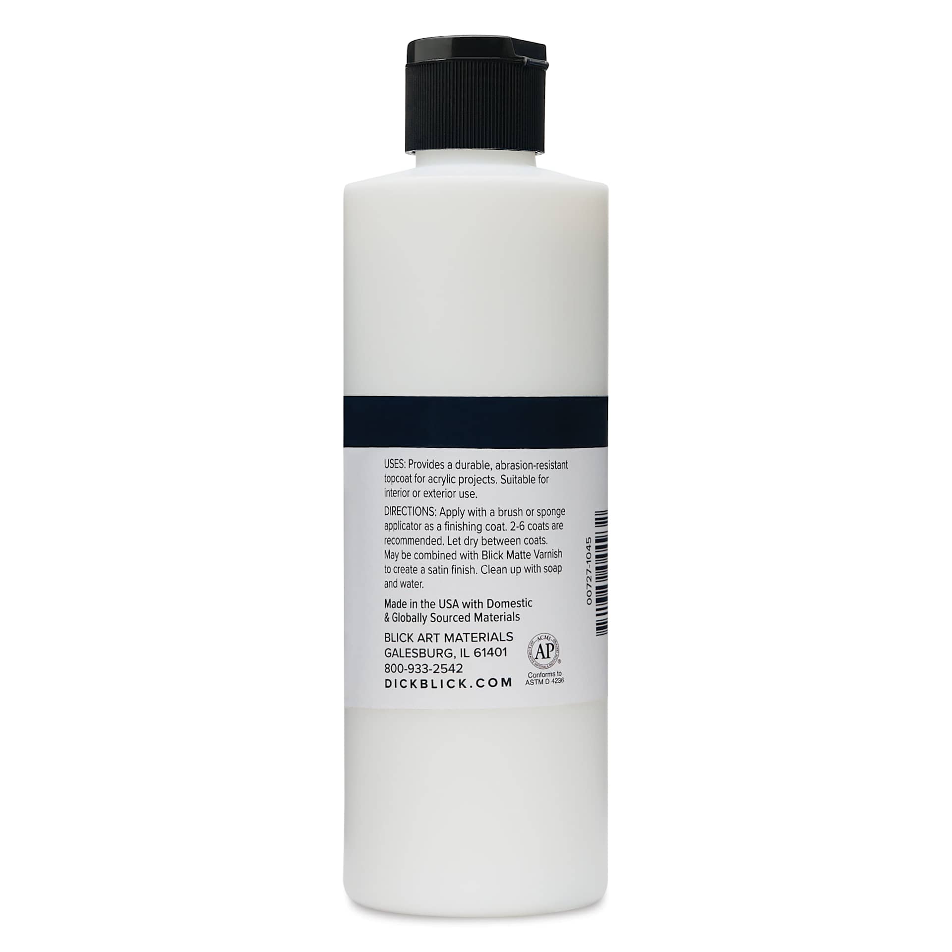 Blick Matte Acrylic Varnish - Gloss, back of 8 oz bottle