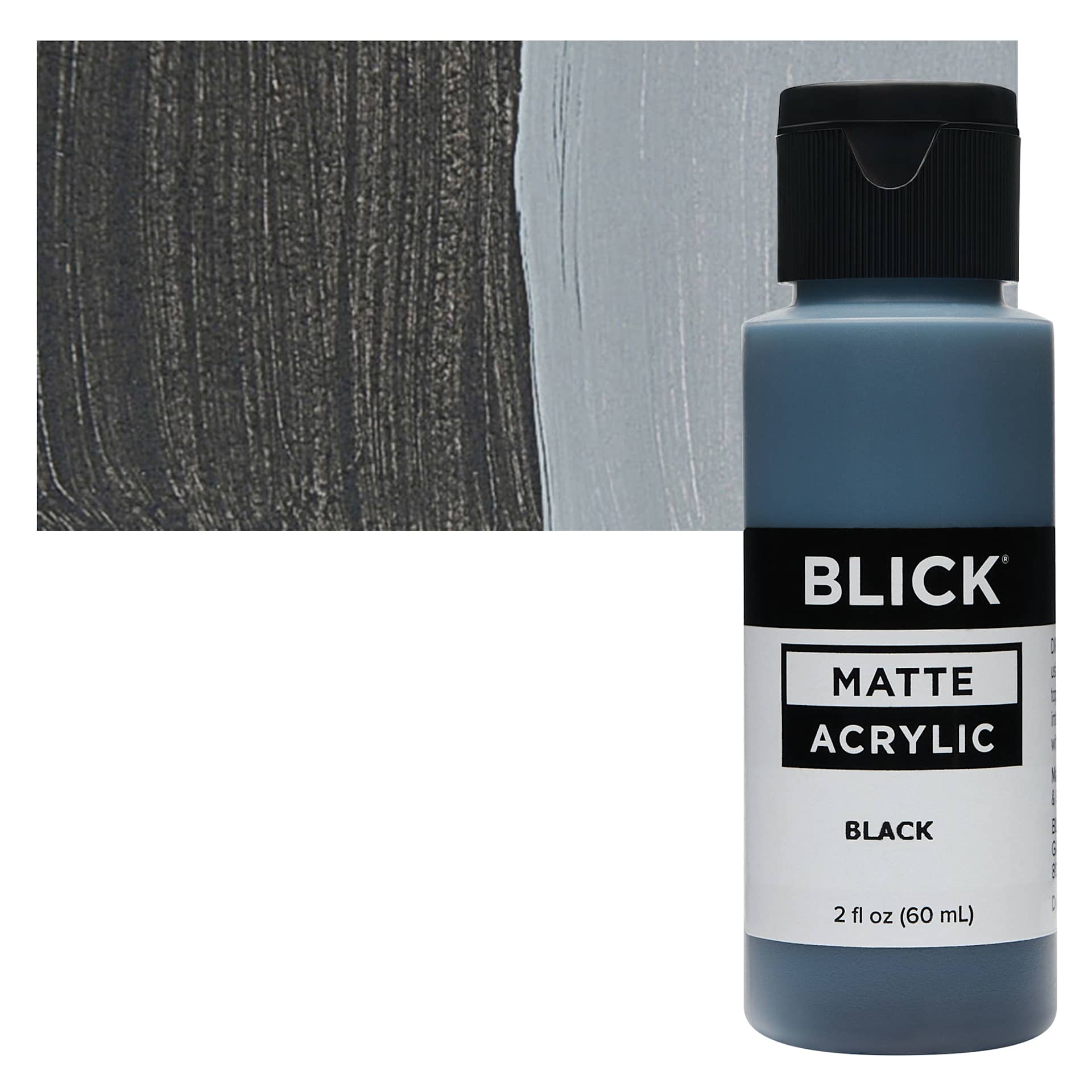 Blick Matte Acrylic - Black, 2 oz bottle and swatch