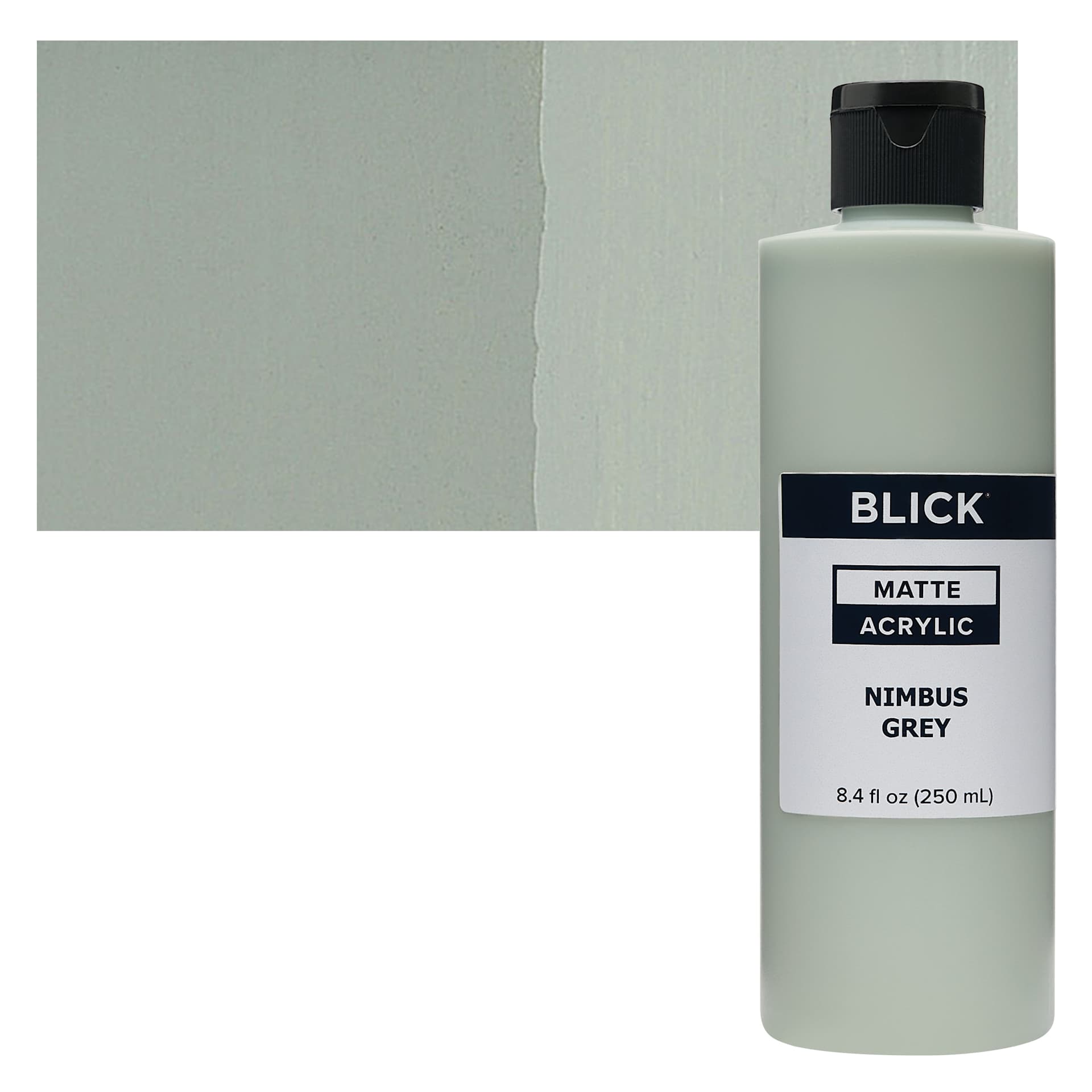 Blick Matte Acrylic - Nimbus Gray, 8 oz bottle and swatch