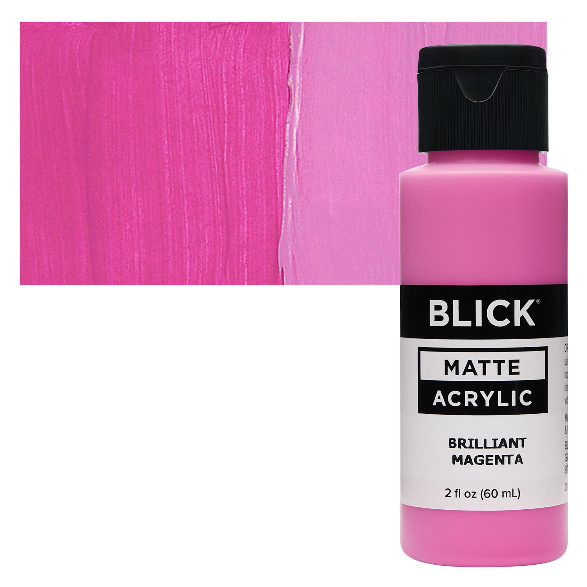 Blick Matte Acrylic - Brilliant Magenta, 2 oz bottle and swatch