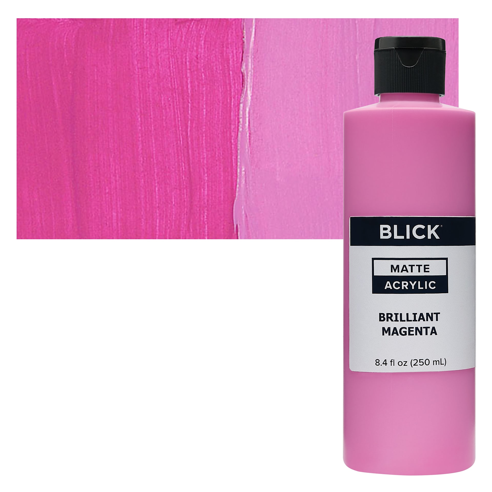 Blick Matte Acrylic - Brilliant Magenta, 8 oz bottle and swatch