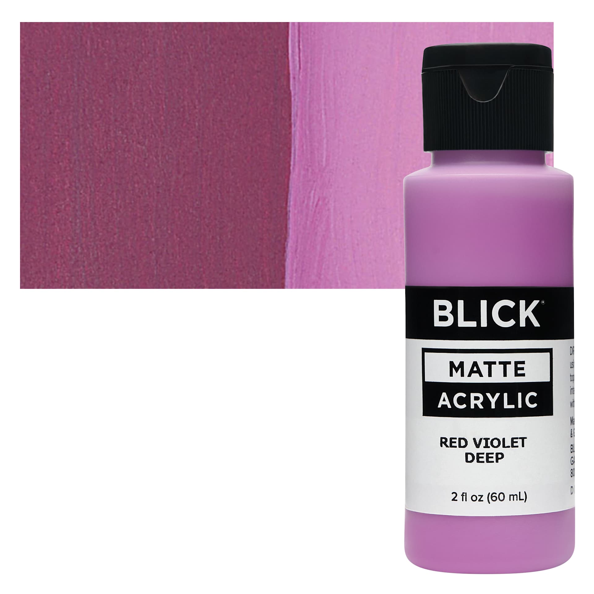 Blick Matte Acrylic - Red Violet Deep, 2 oz bottle and swatch