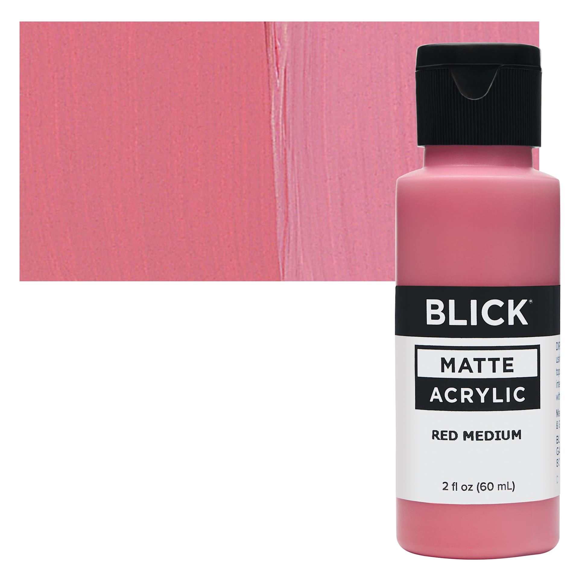 Blick Matte Acrylic - Red Medium, 2 oz bottle and swatch
