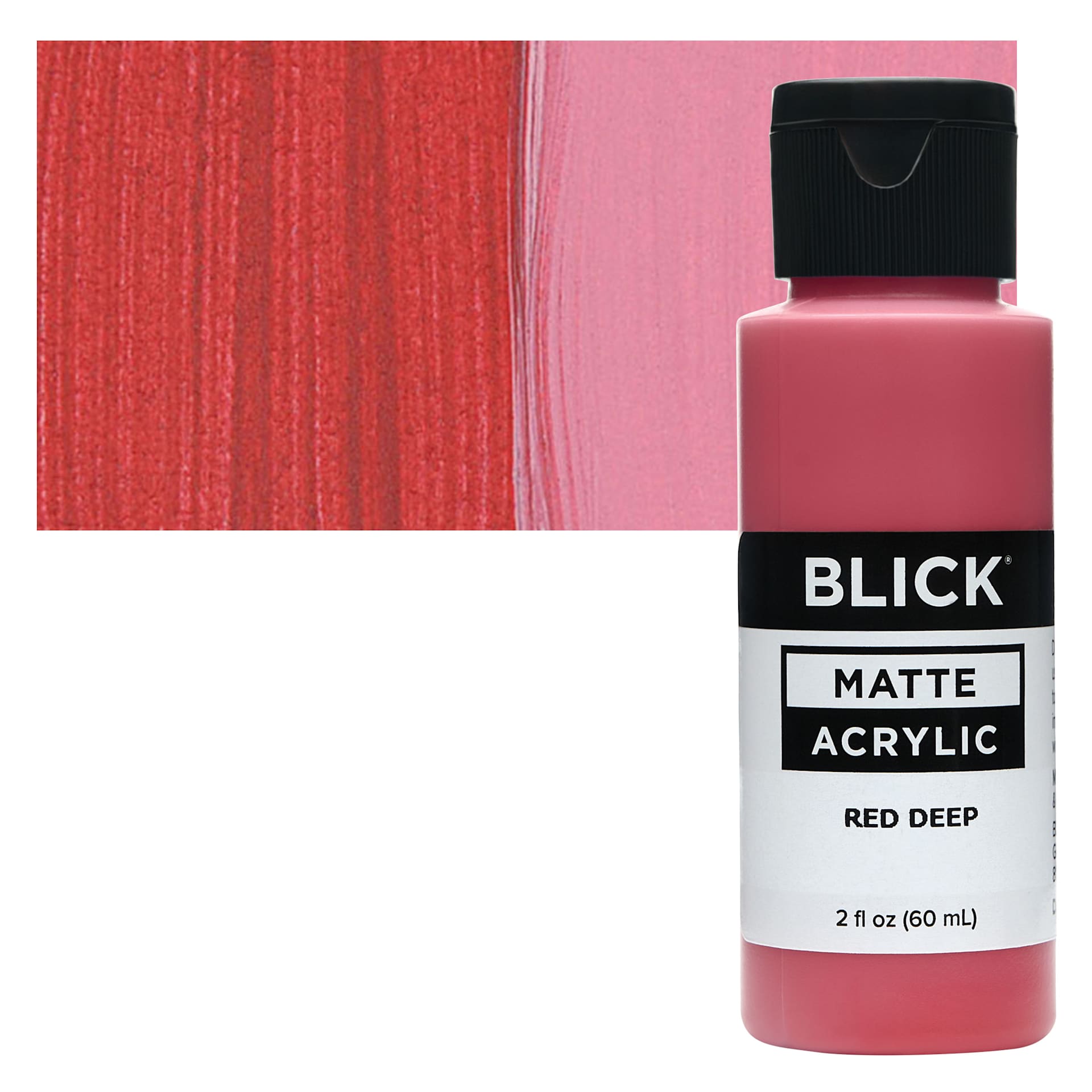 Blick Matte Acrylic - Red Deep, 2 oz bottle and swatch