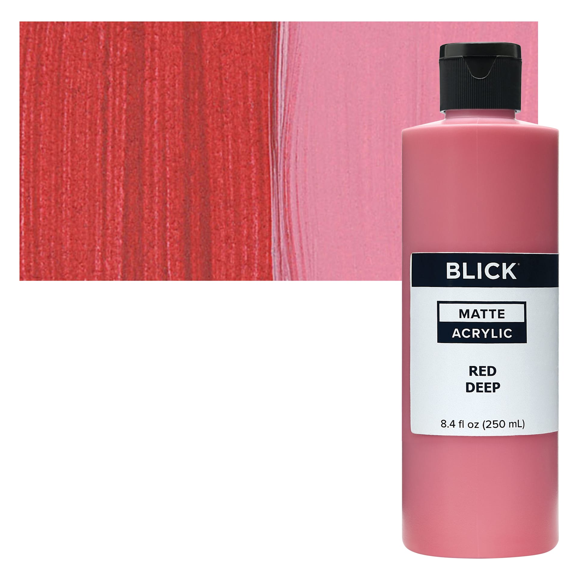 Blick Matte Acrylic - Red Deep, 8 oz bottle and swatch